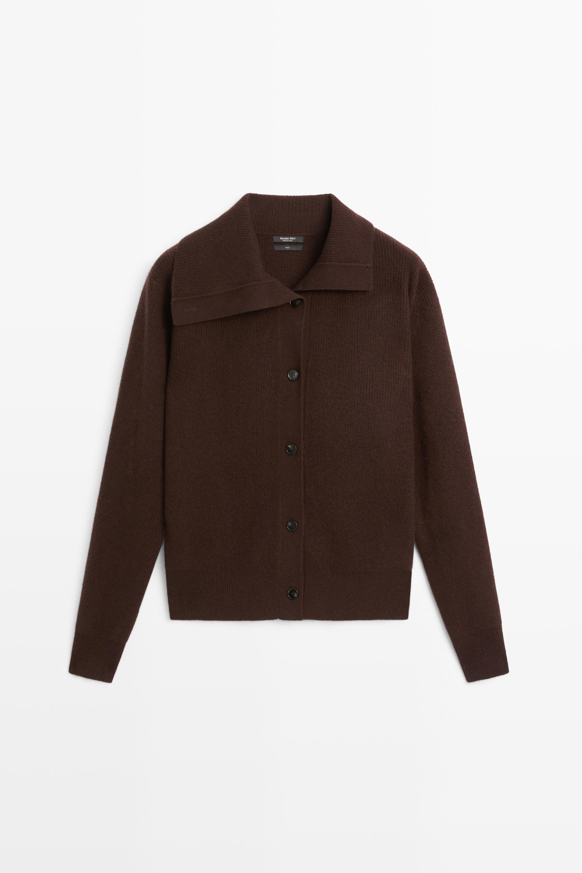 Purl knit funnel neck cardigan - Chocolate