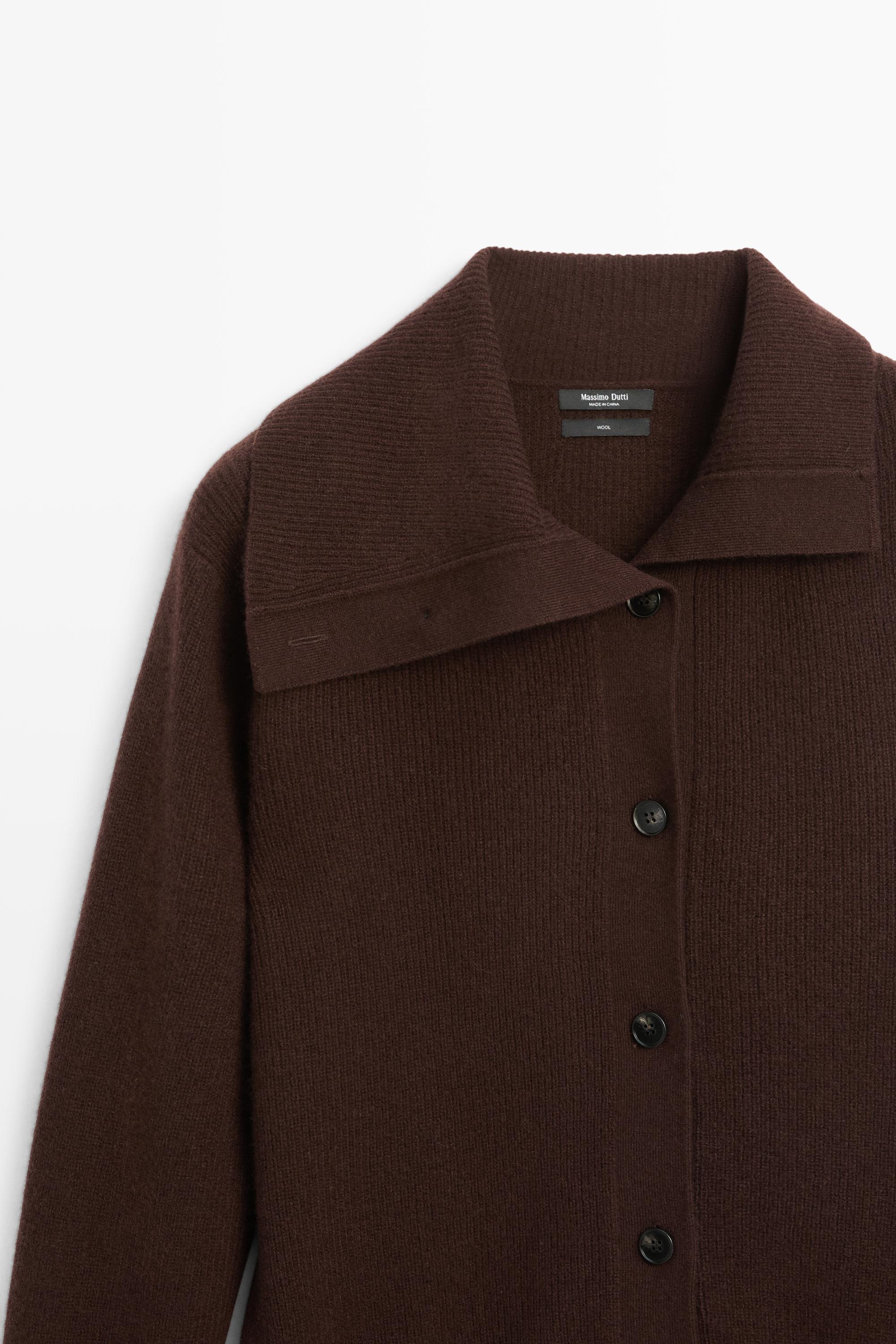 Purl knit funnel neck cardigan - Chocolate