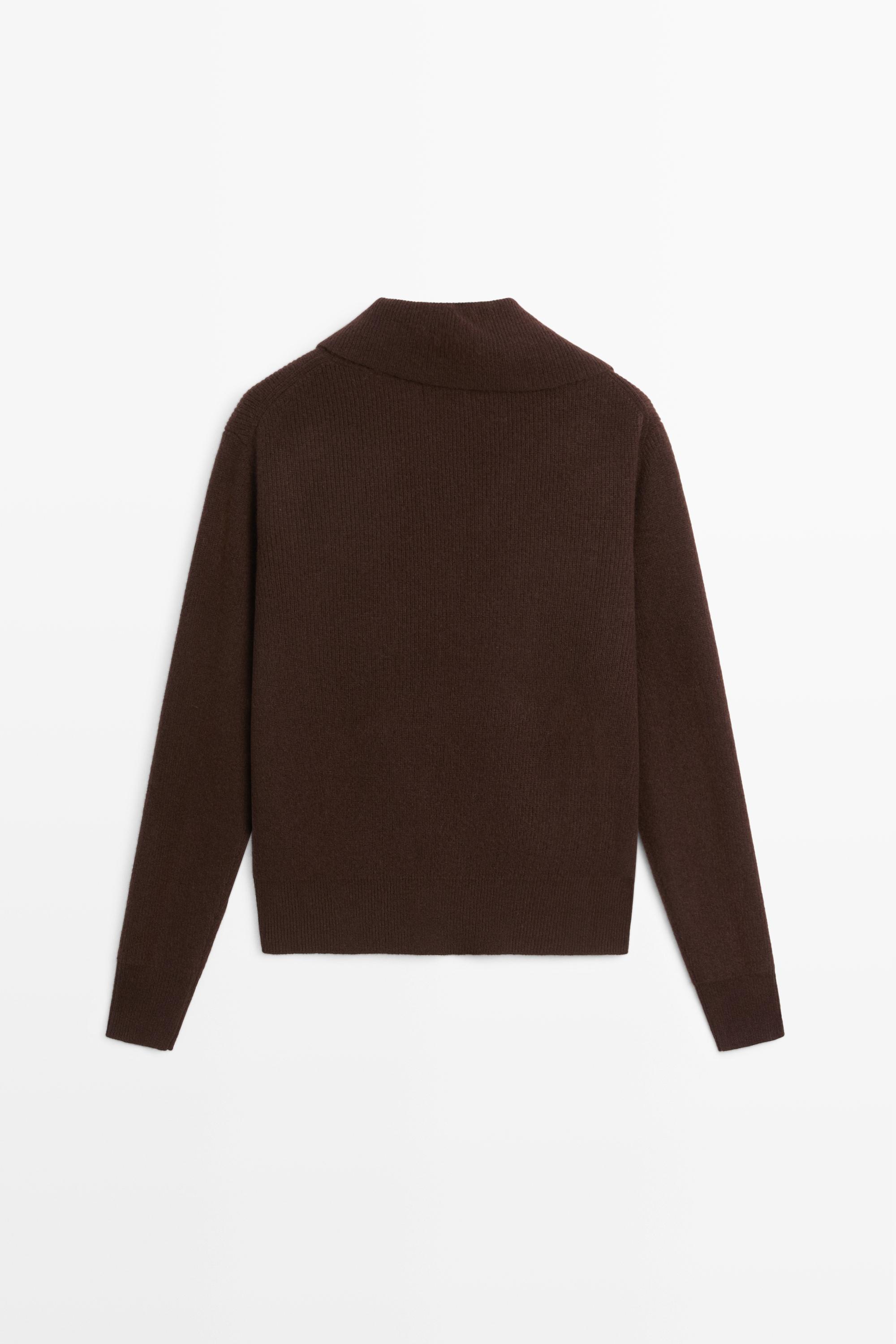 Purl knit funnel neck cardigan - Chocolate