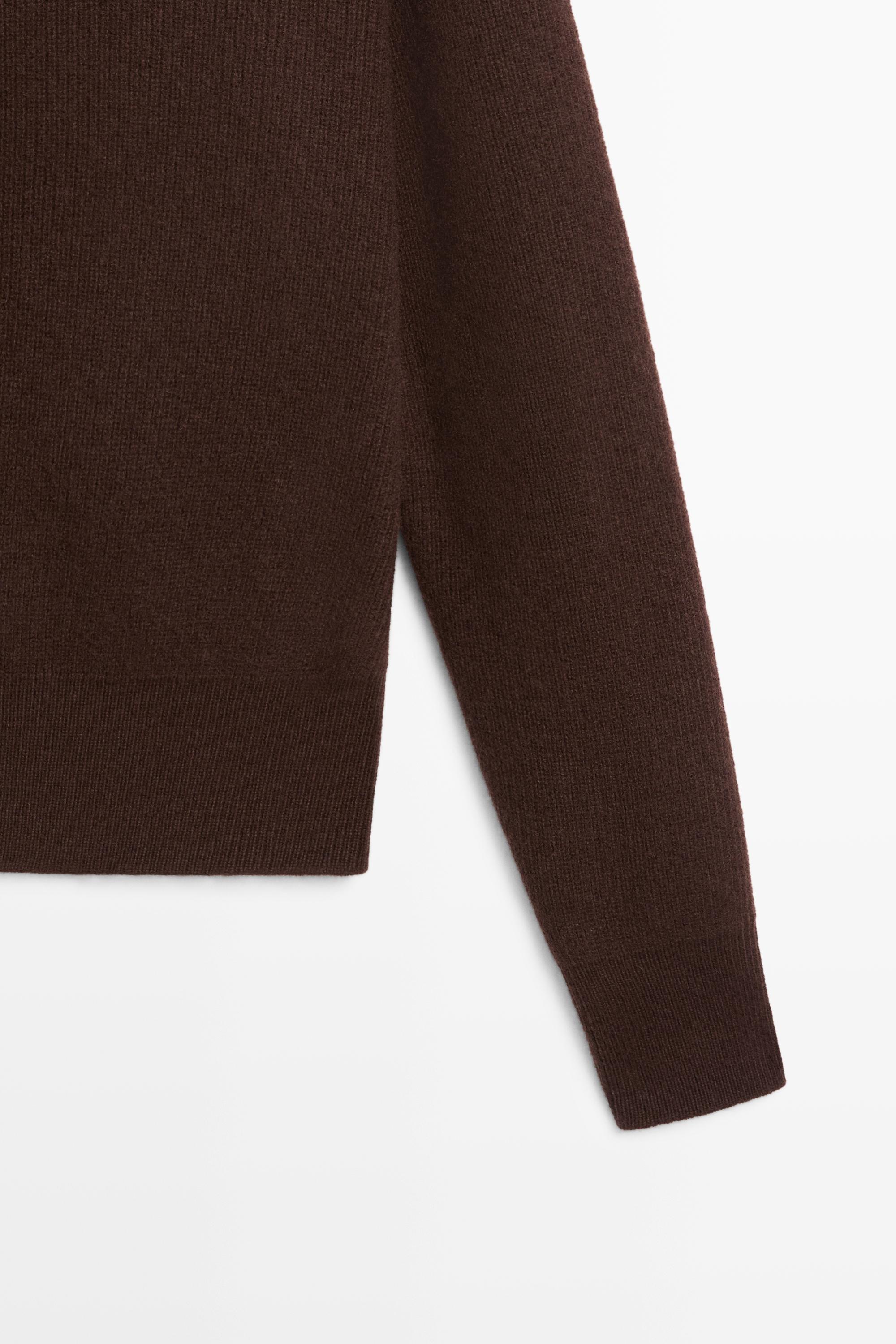 Purl knit funnel neck cardigan - Chocolate