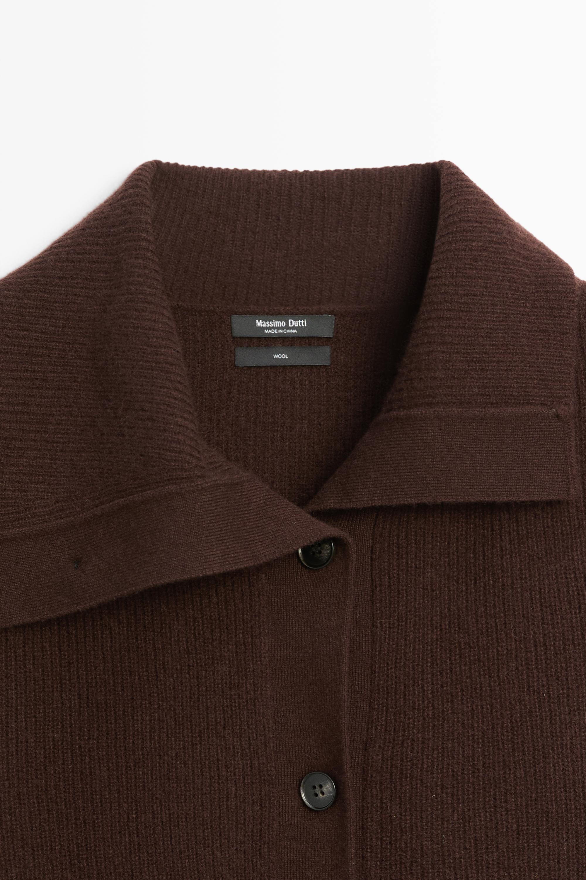 Purl knit funnel neck cardigan - Chocolate