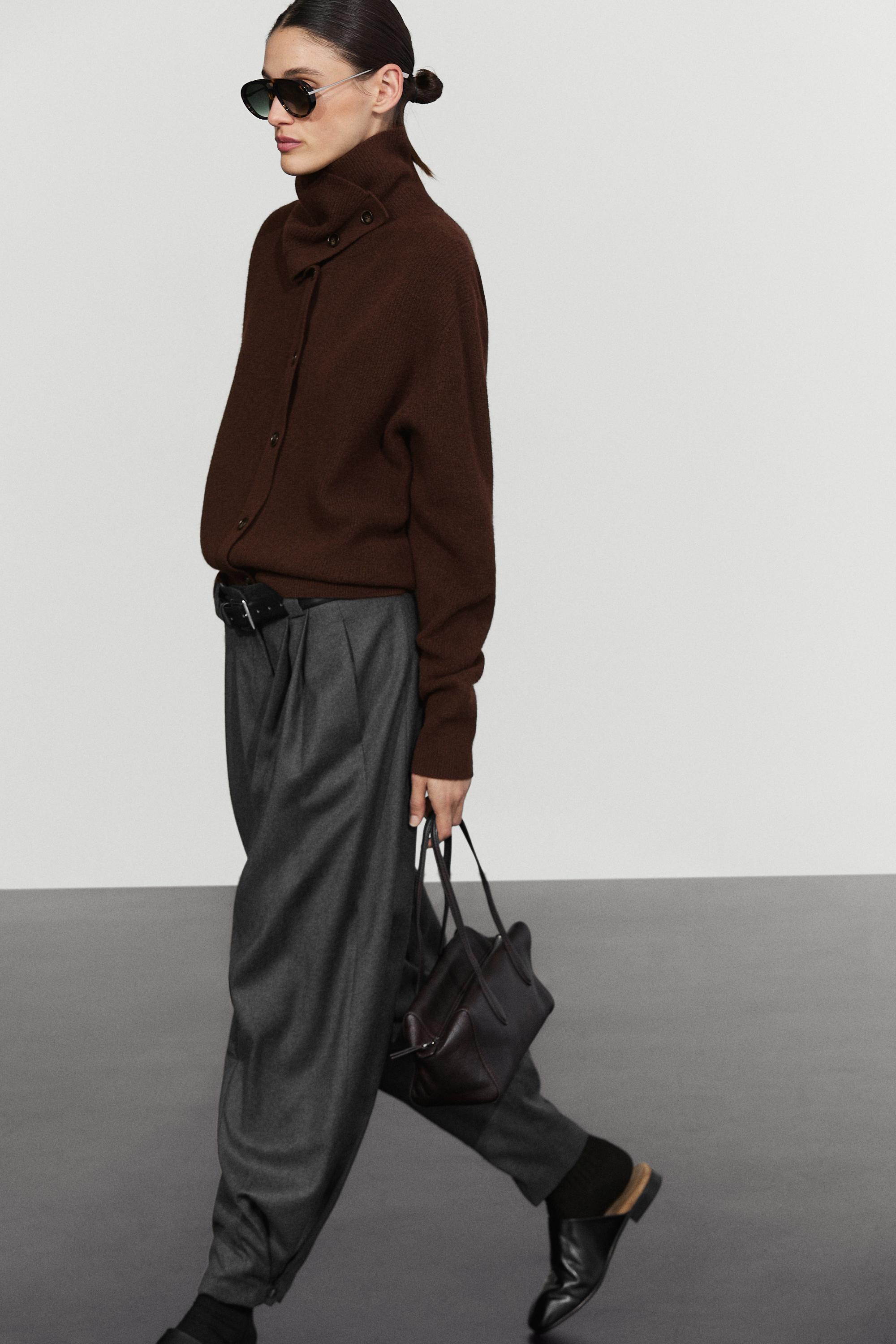 Pleated flannel trousers with hem detail - DARK GREY