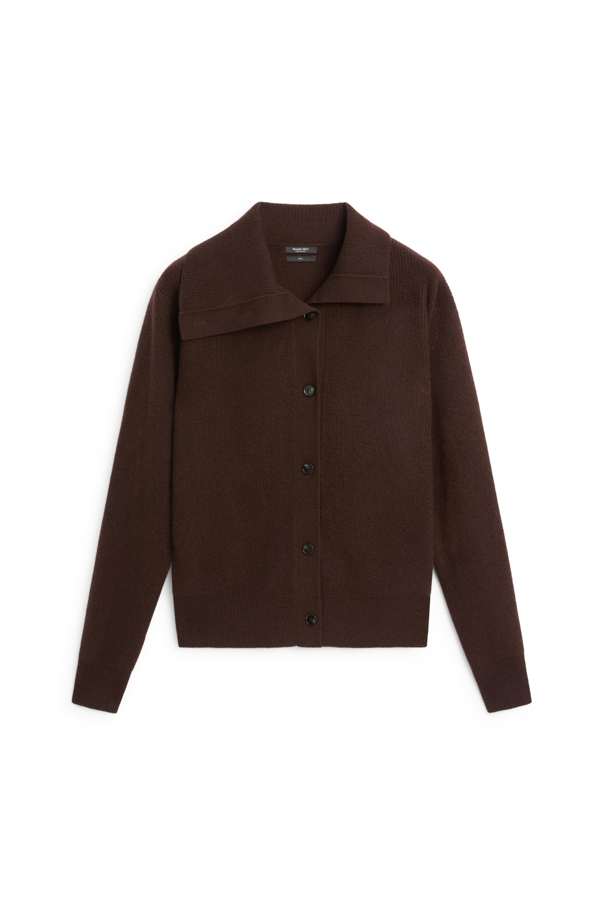 Purl knit funnel neck cardigan - Chocolate