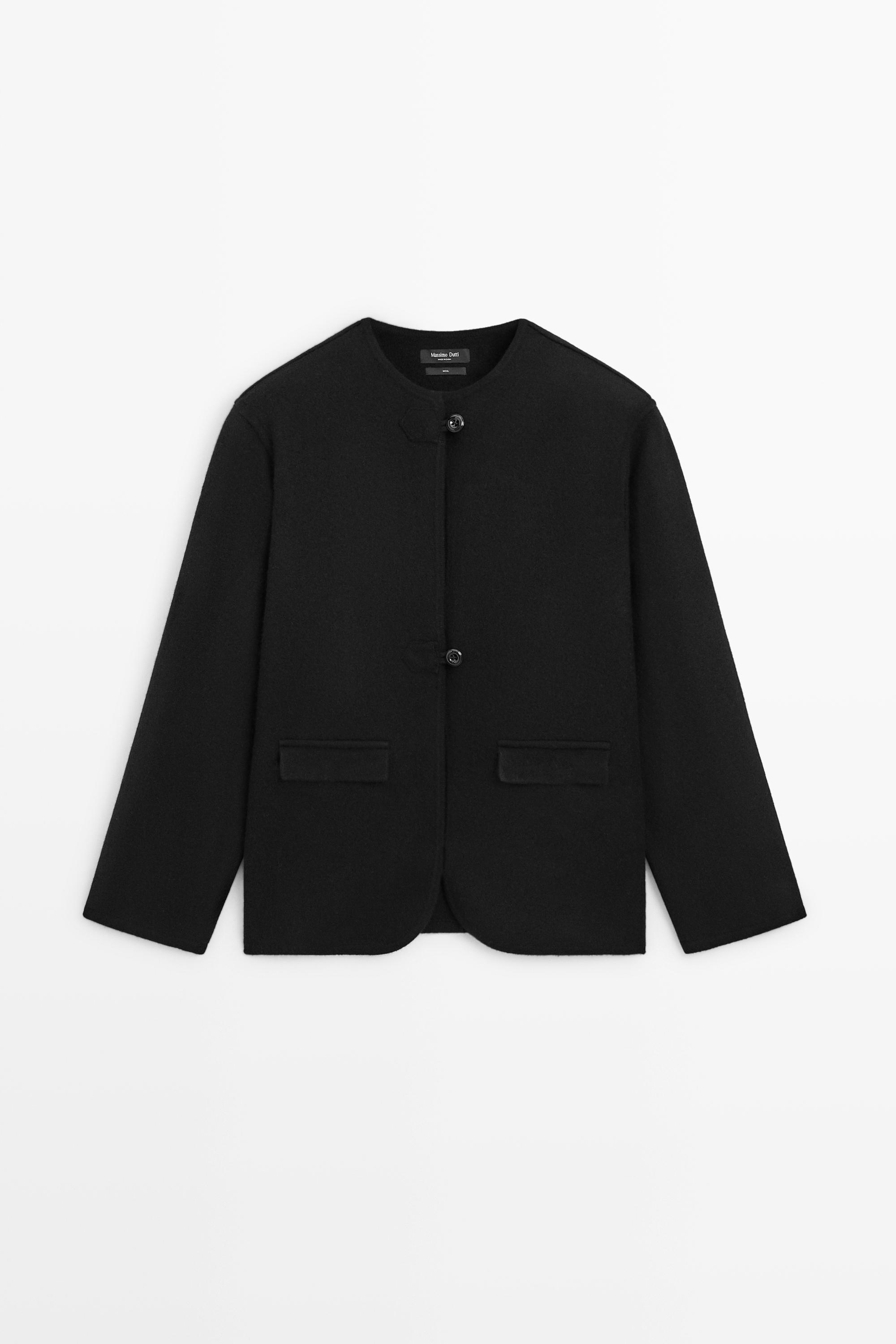 100% Wool Knit Cardigan with Button Details - BLACK