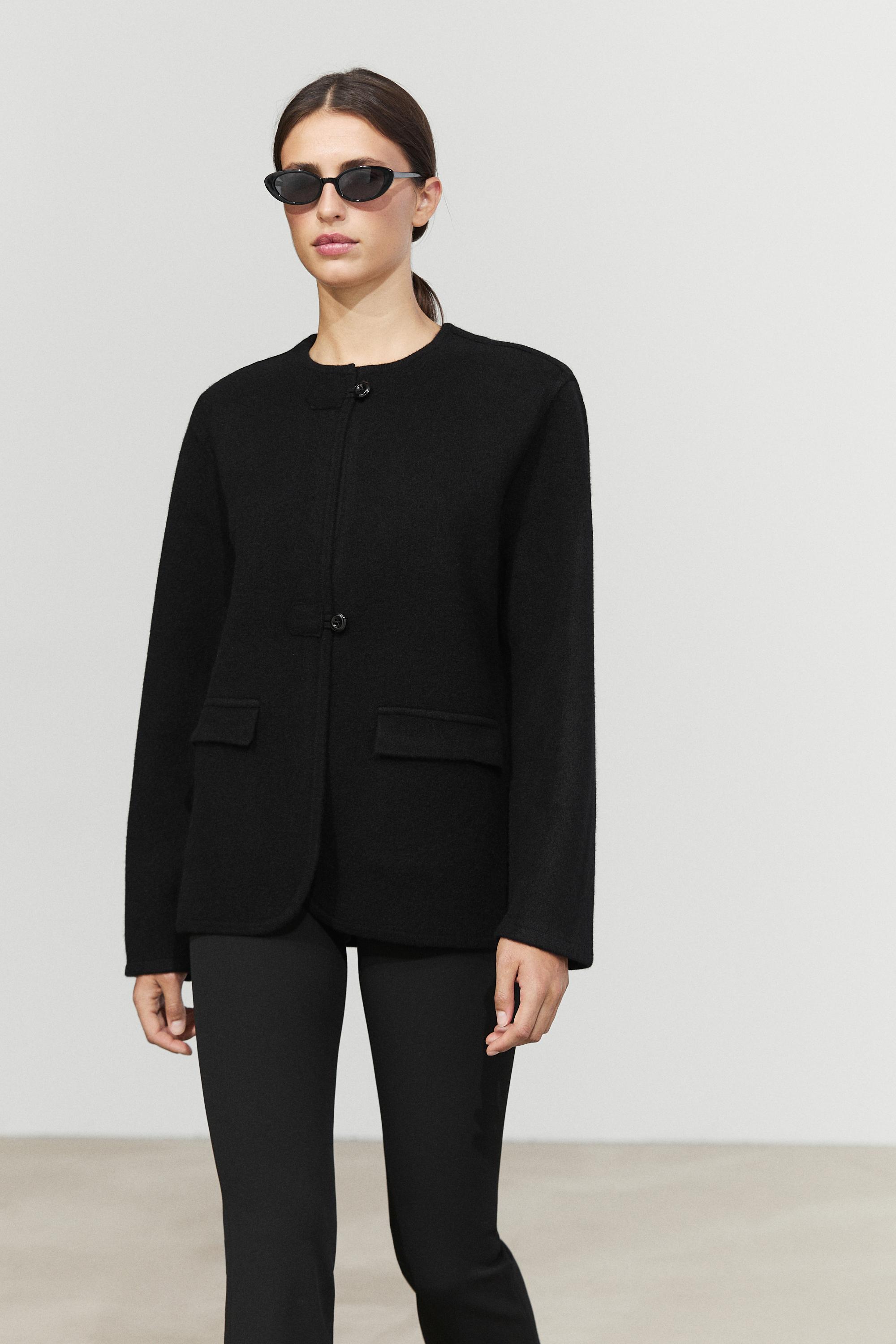 100% Wool Knit Cardigan with Button Details - BLACK