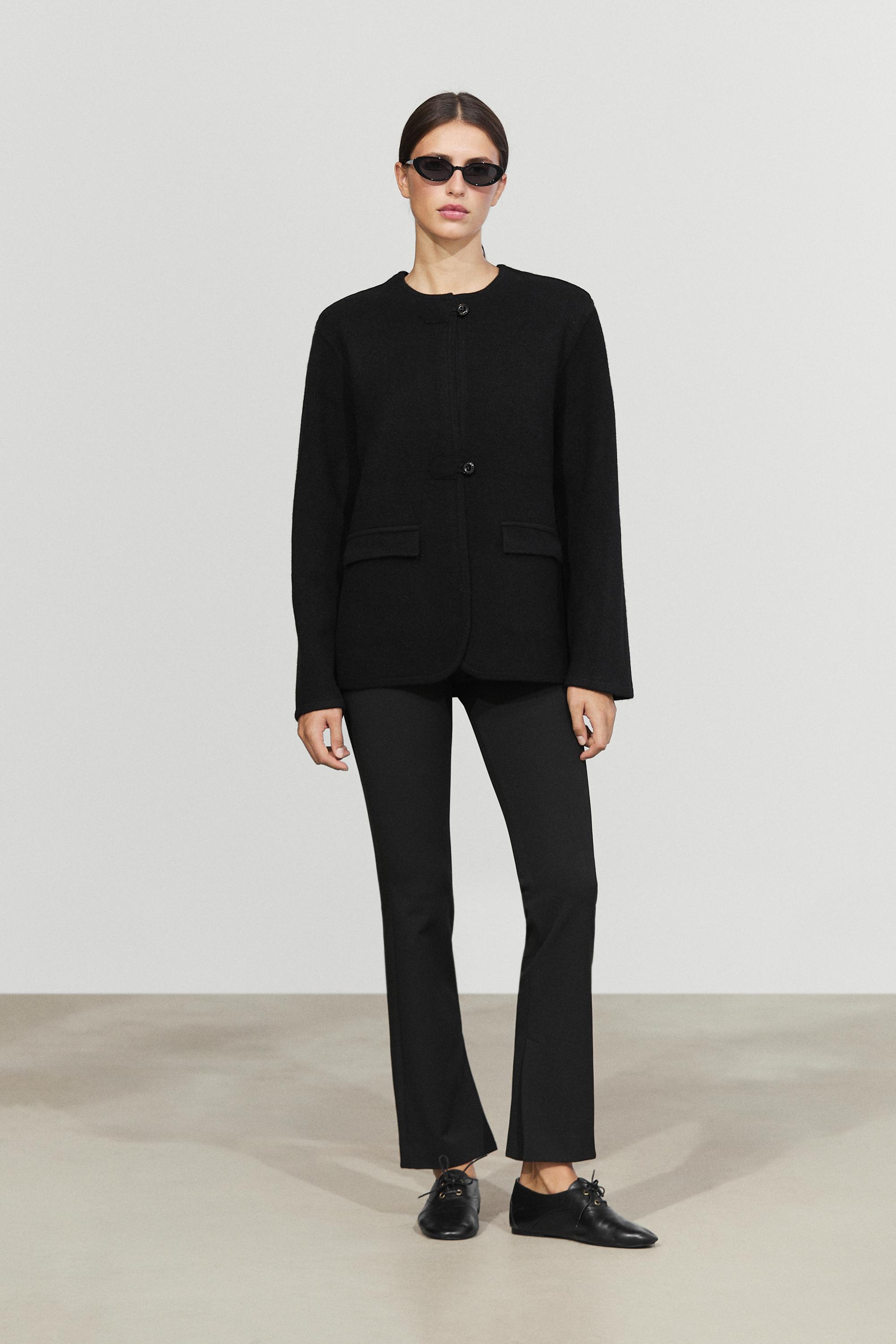 100% Wool Knit Cardigan with Button Details - BLACK