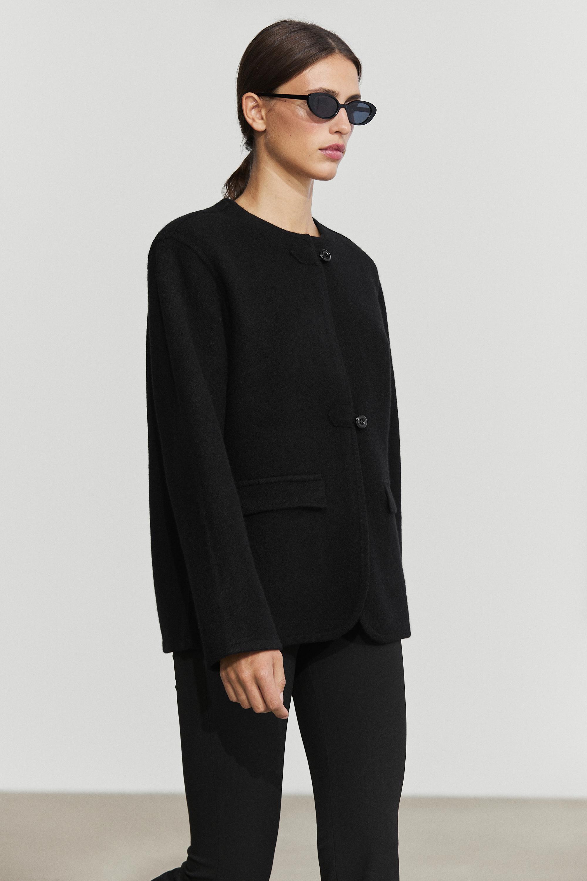 100% Wool Knit Cardigan with Button Details - BLACK