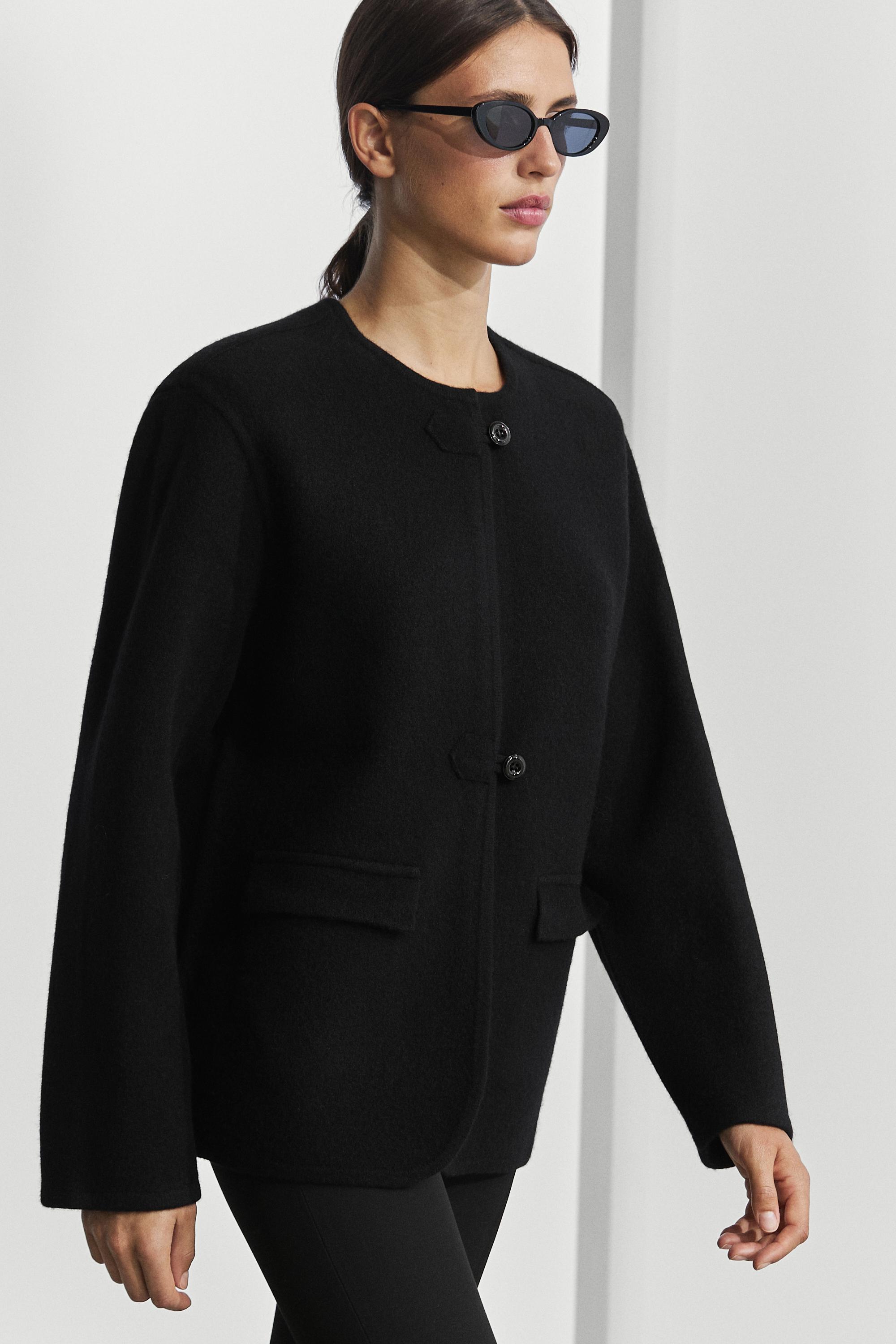 100% Wool Knit Cardigan with Button Details - BLACK