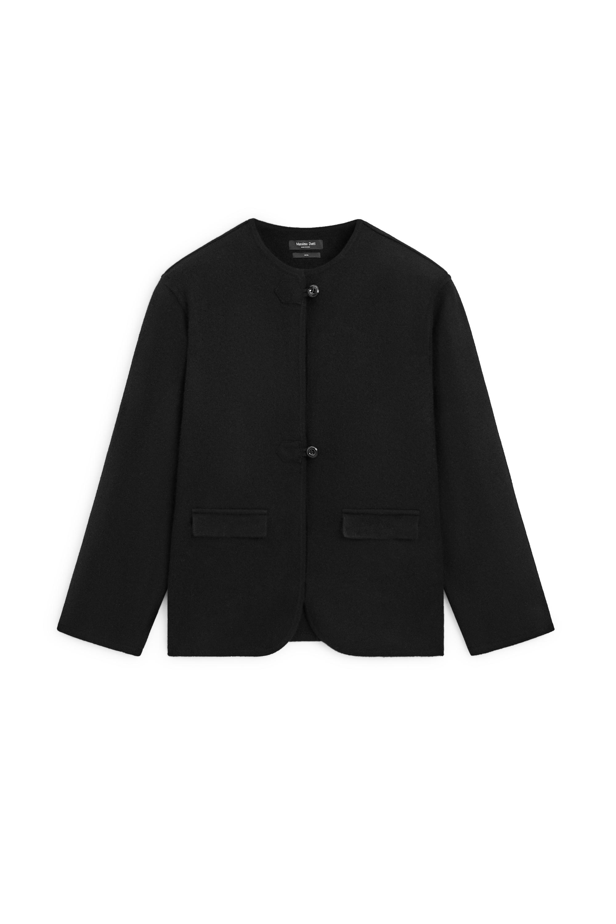 100% Wool Knit Cardigan with Button Details - BLACK