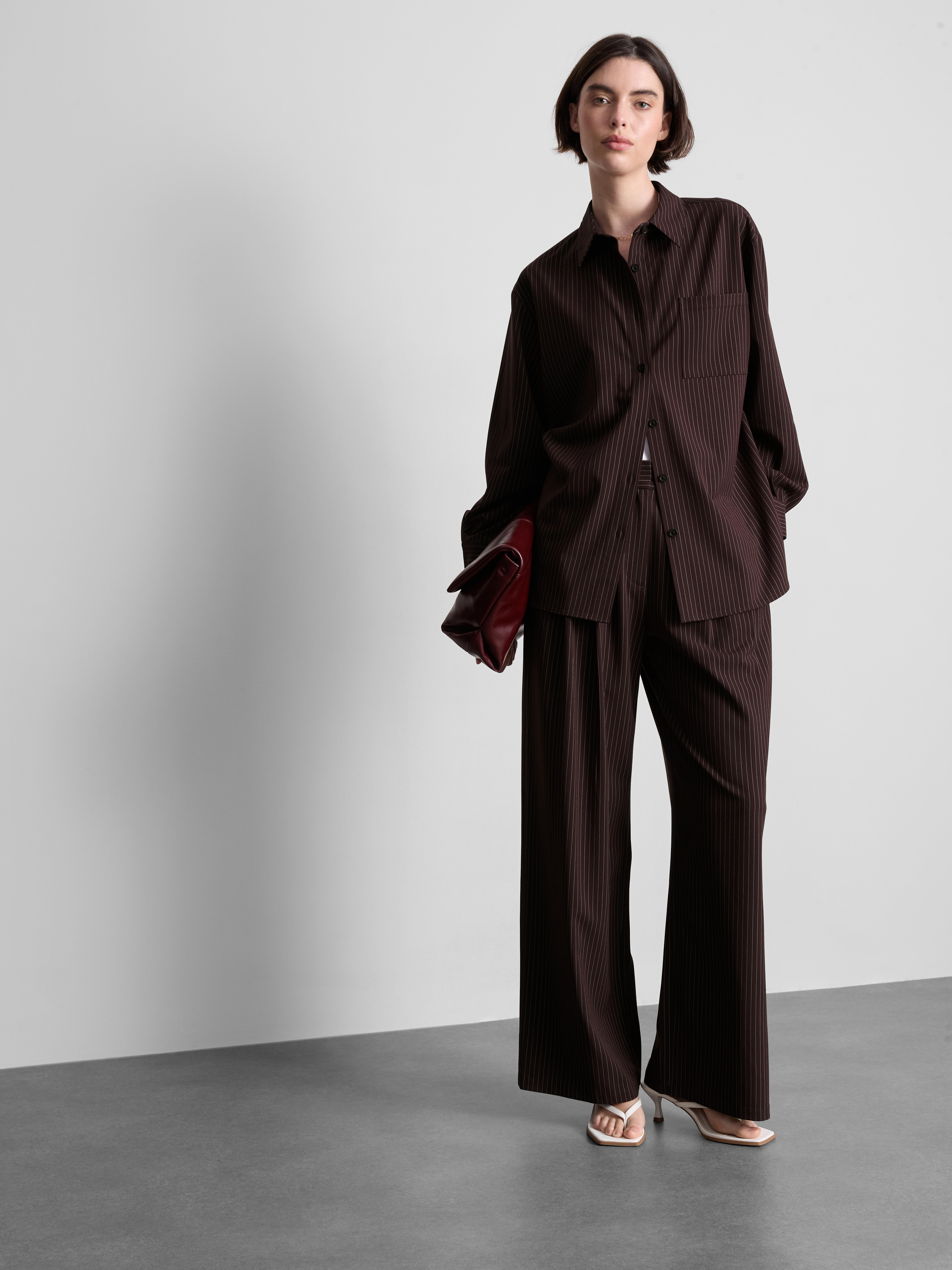 Oversized Pinstripe Shirt - Burgundy