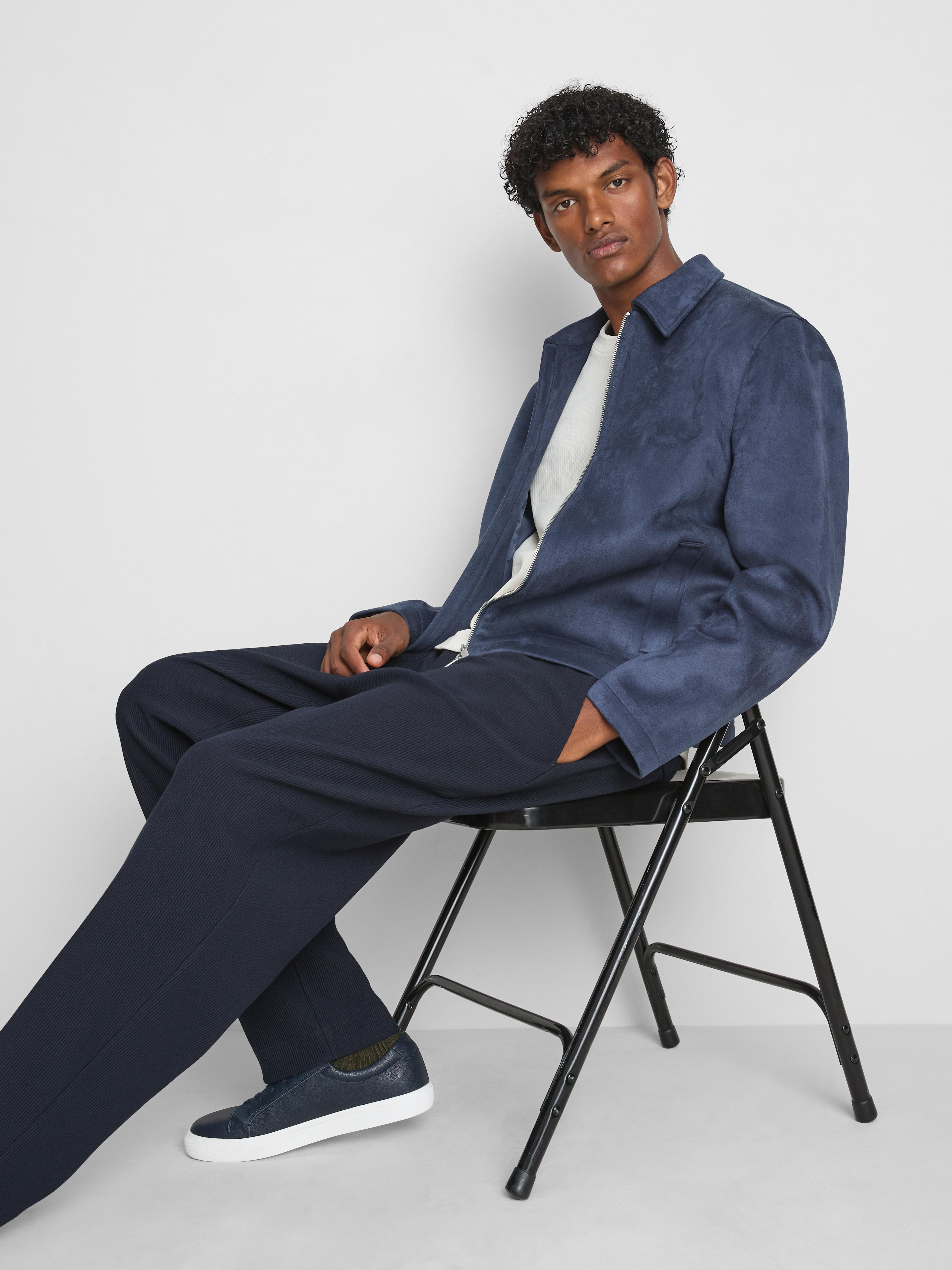 The Edit Regular Fit Suedette Jacket - Navy