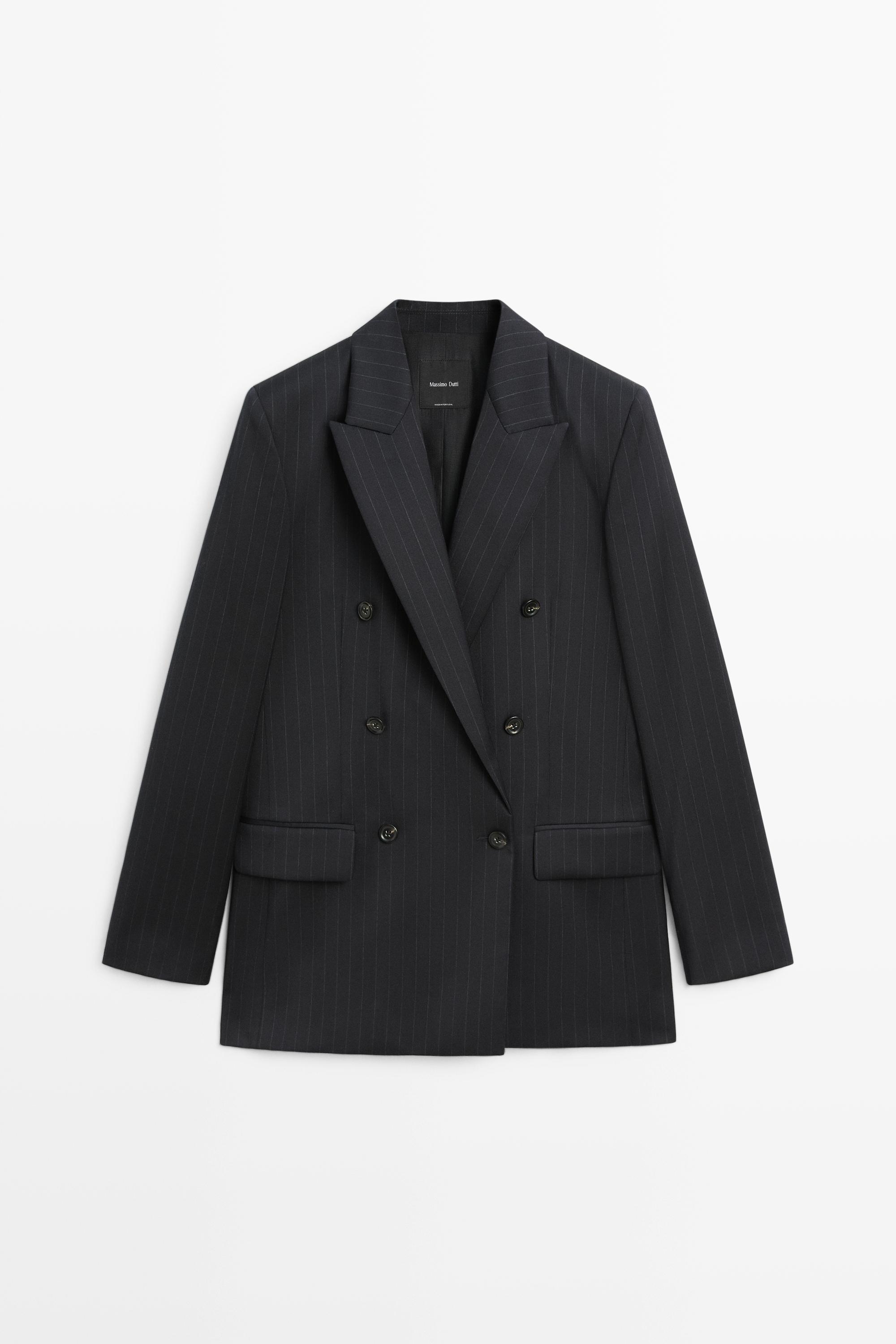 100% wool pinstripe suit blazer - NAVY BLUE
