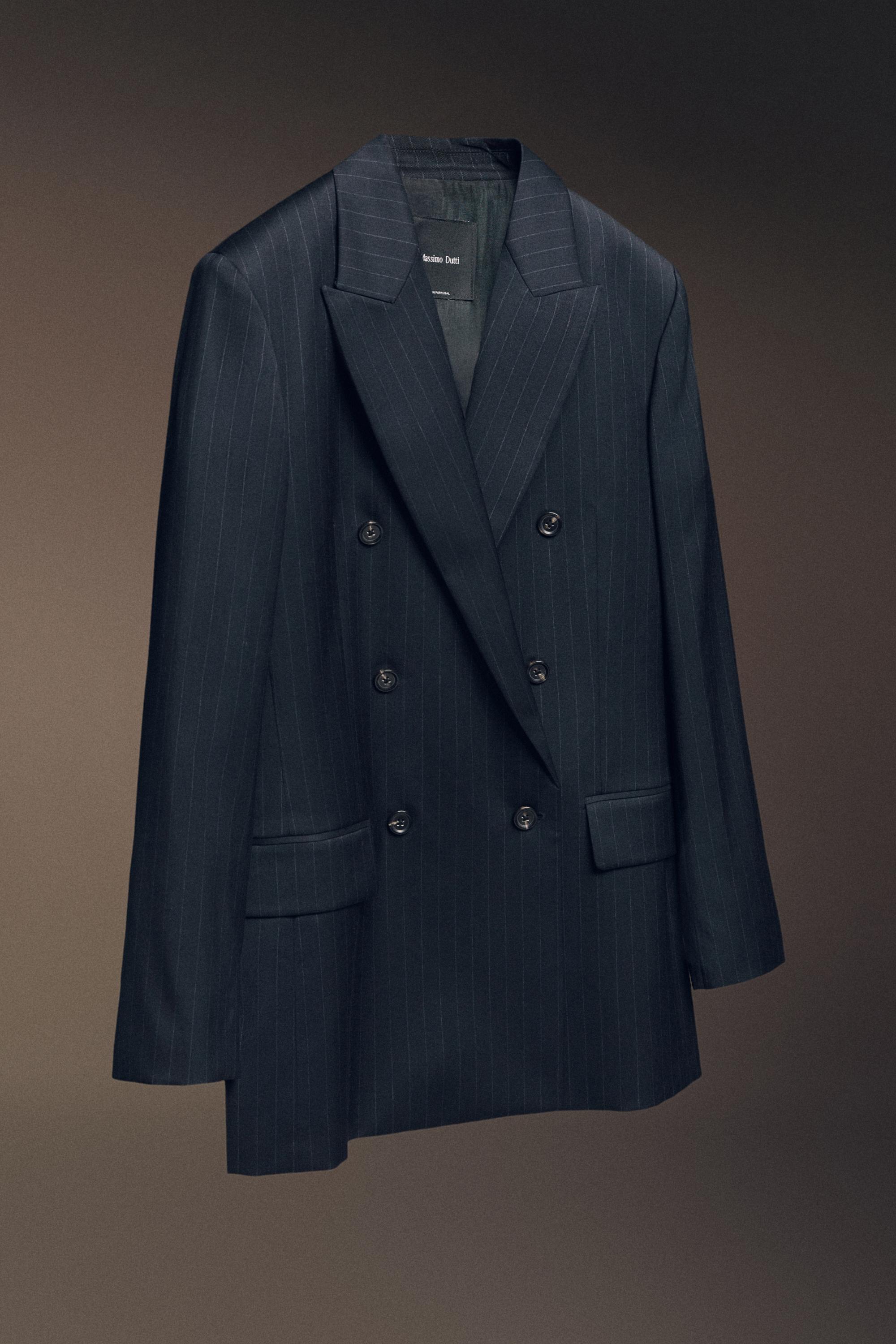 100% wool pinstripe suit blazer - NAVY BLUE