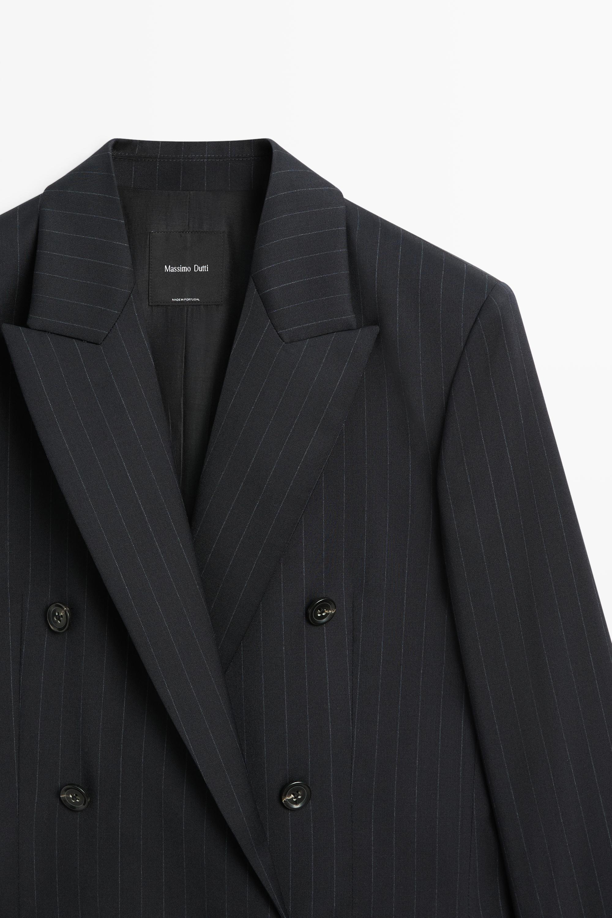 100% wool pinstripe suit blazer - NAVY BLUE