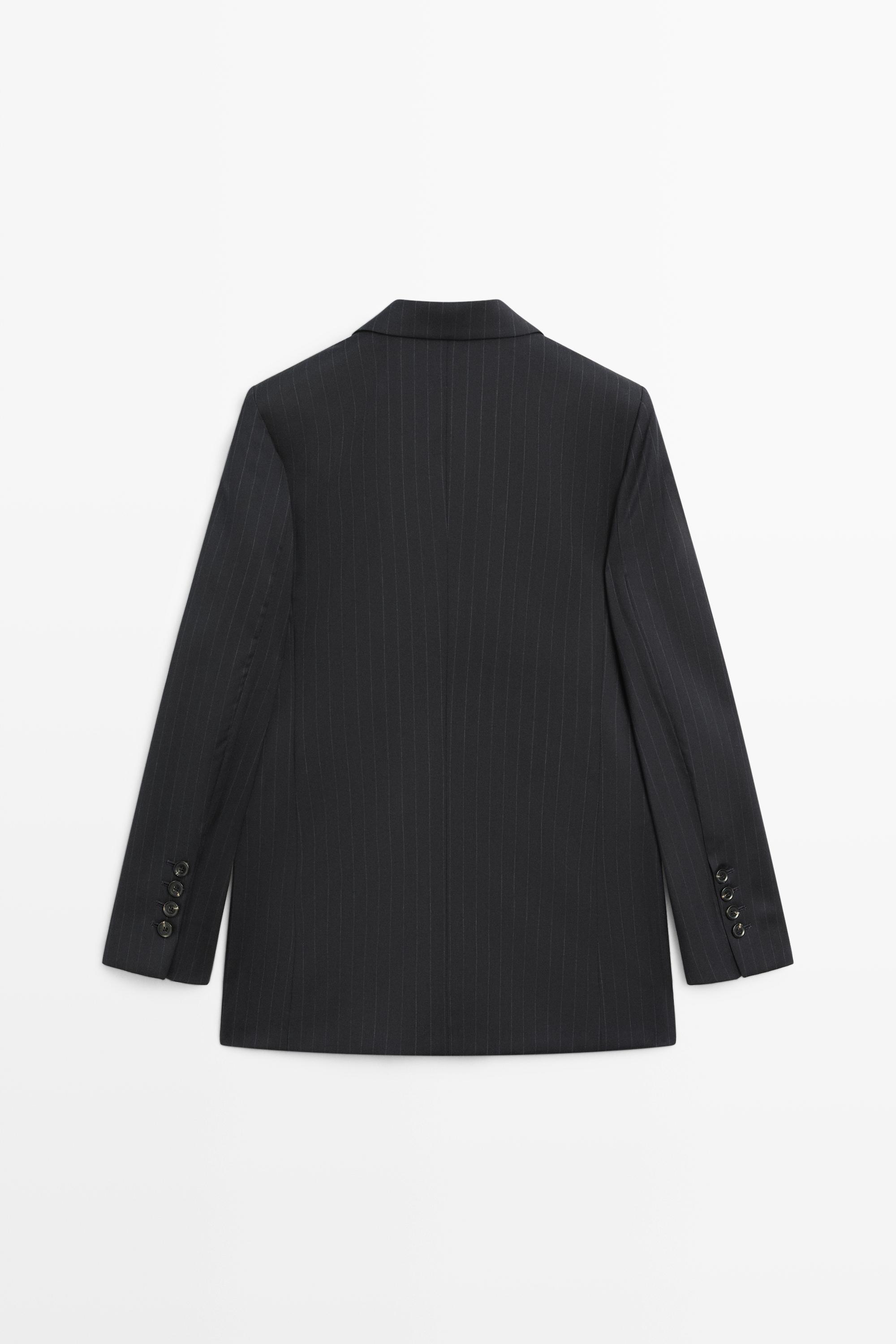 100% wool pinstripe suit blazer - NAVY BLUE
