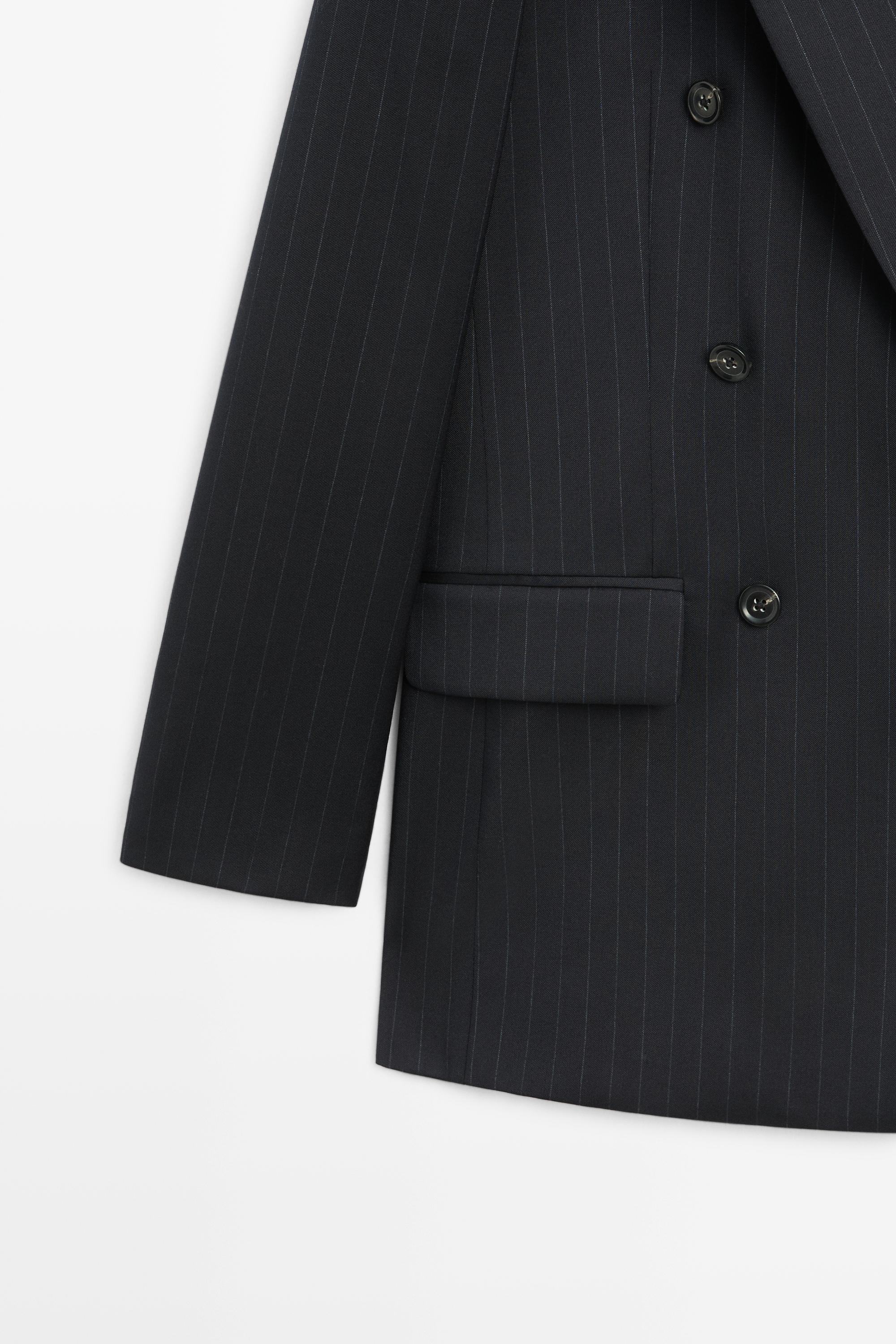 100% wool pinstripe suit blazer - NAVY BLUE