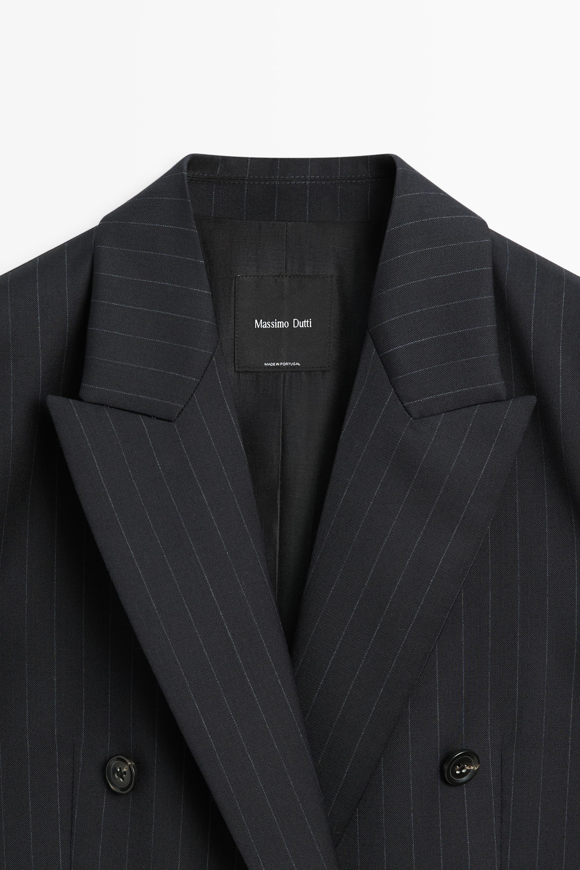 100% wool pinstripe suit blazer - NAVY BLUE
