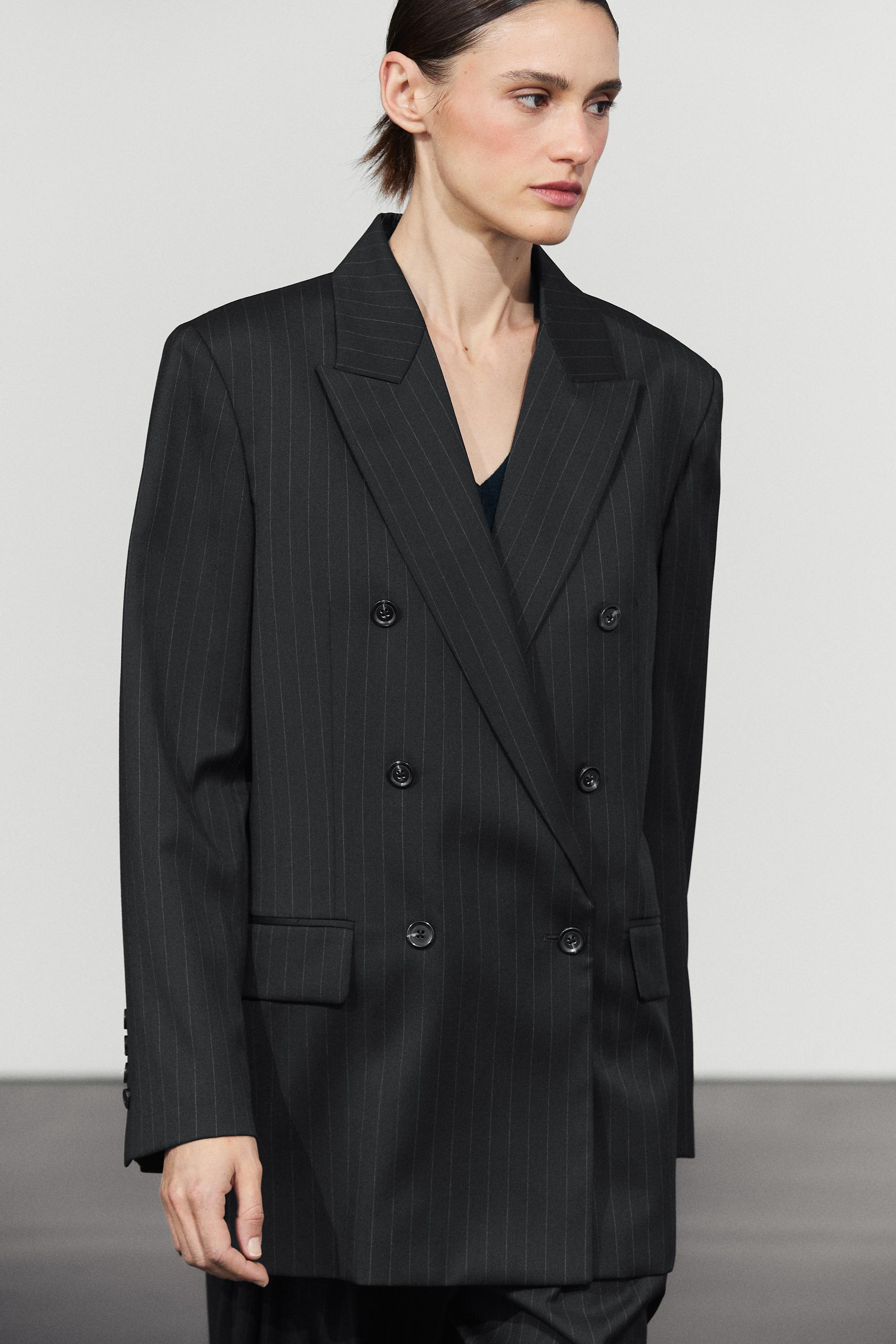 100% wool pinstripe suit blazer - NAVY BLUE