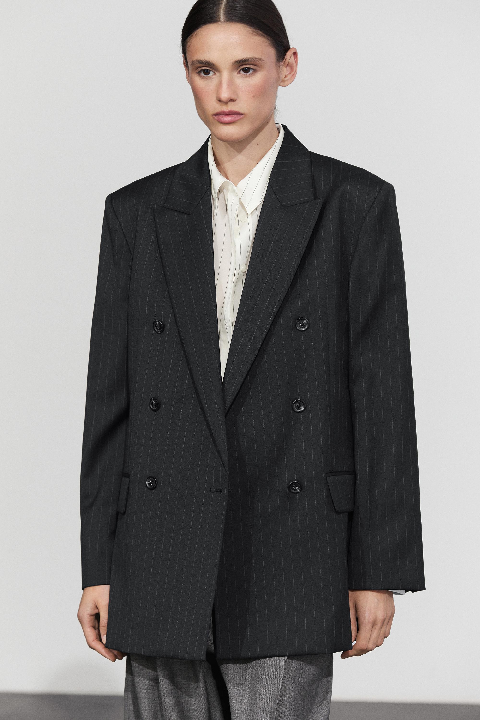 100% wool pinstripe suit blazer - NAVY BLUE