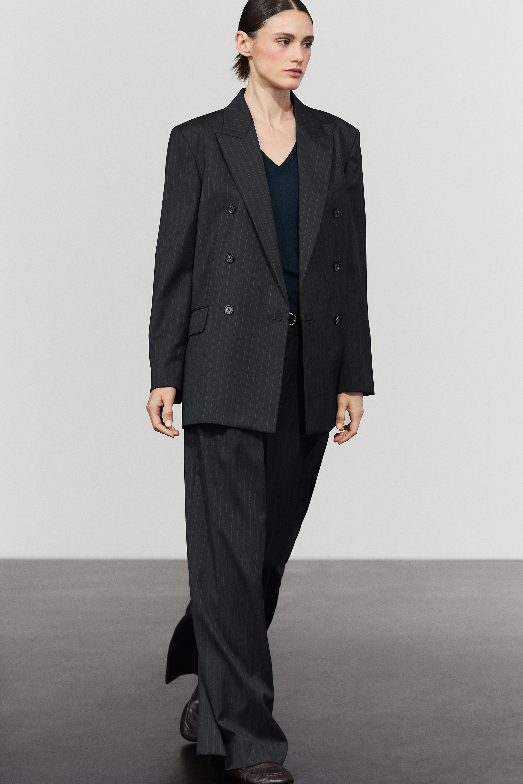 100% wool pinstripe suit blazer - NAVY BLUE