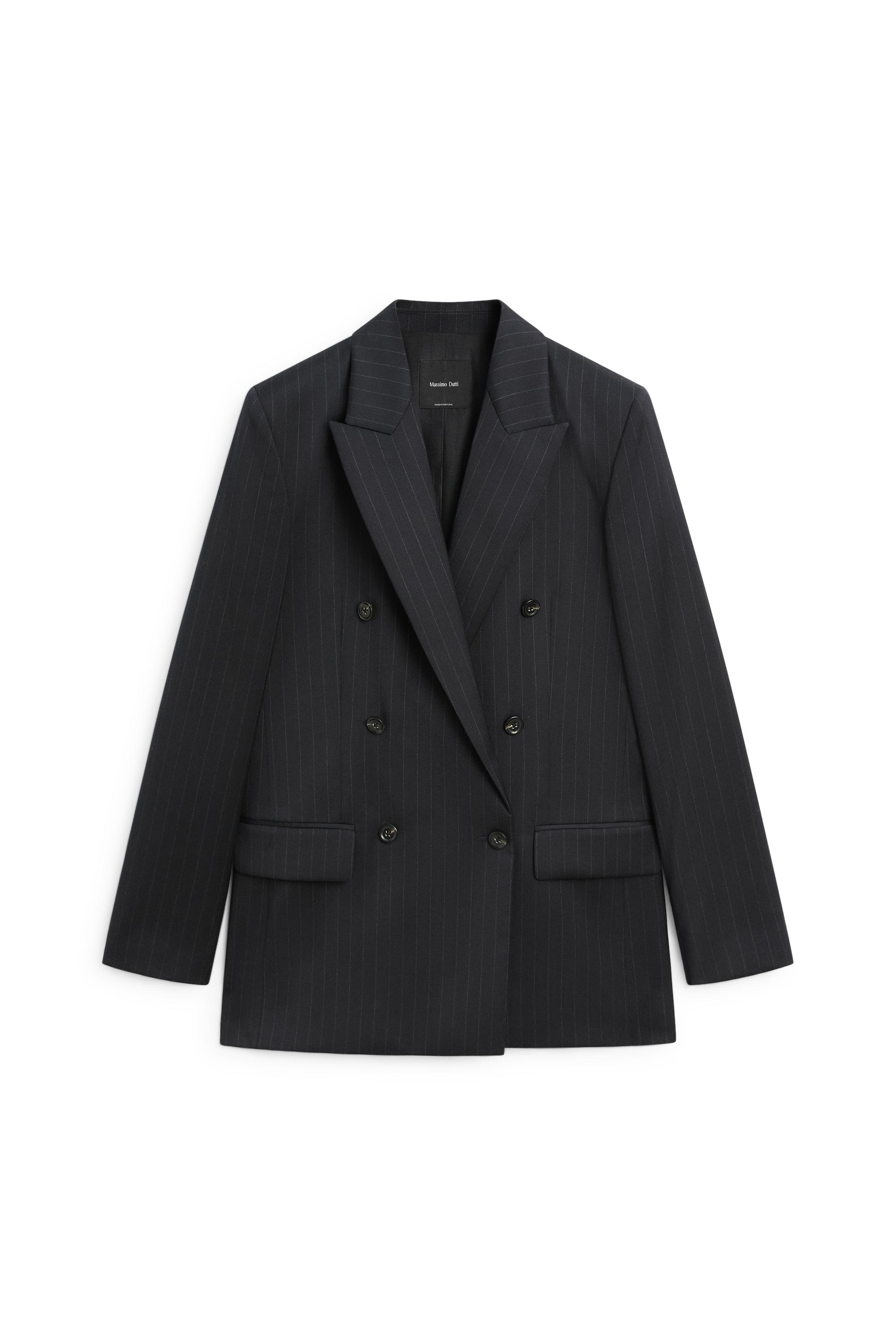 100% wool pinstripe suit blazer - NAVY BLUE