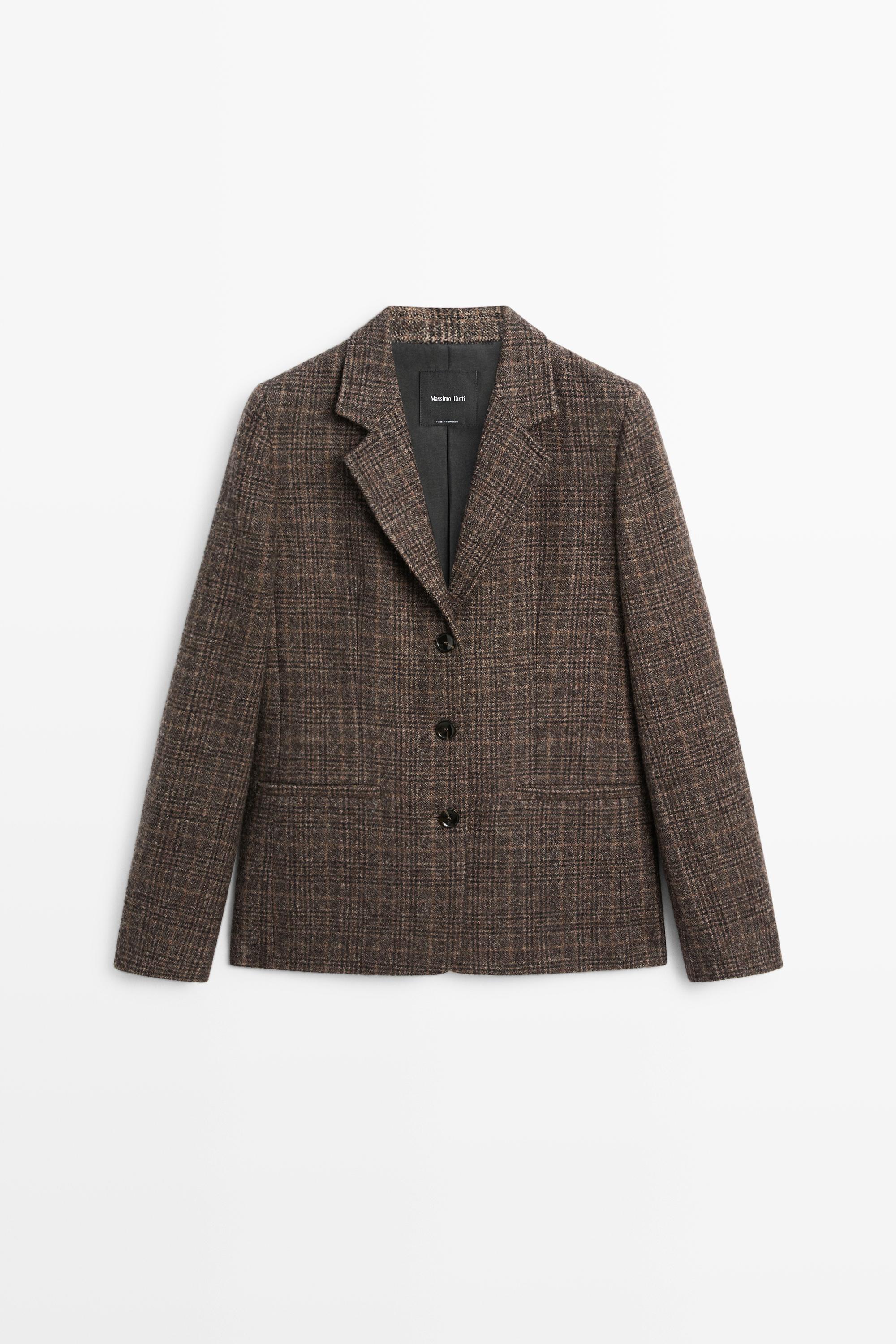 100% wool suede check blazer - BROWN