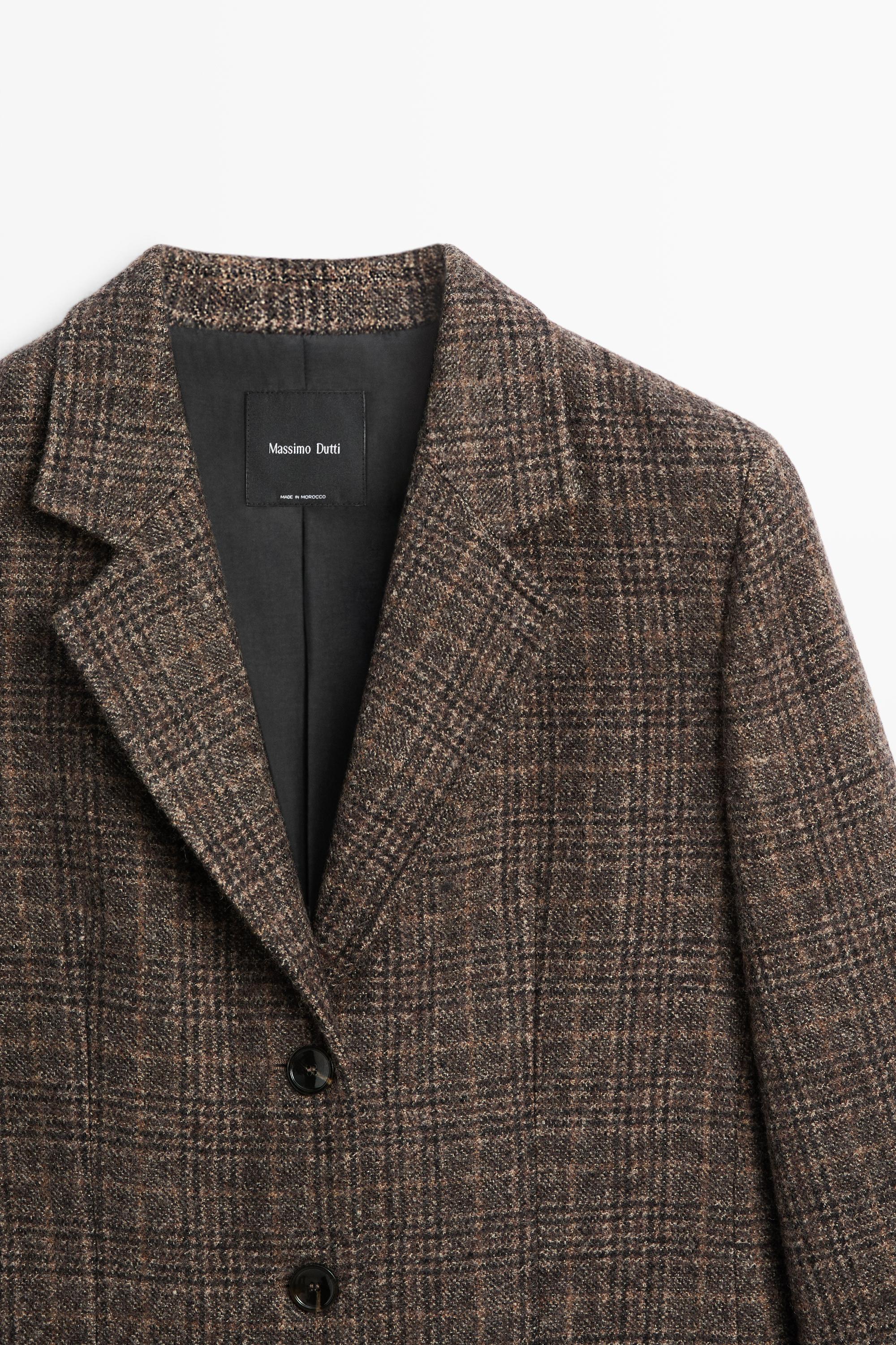100% wool suede check blazer - BROWN