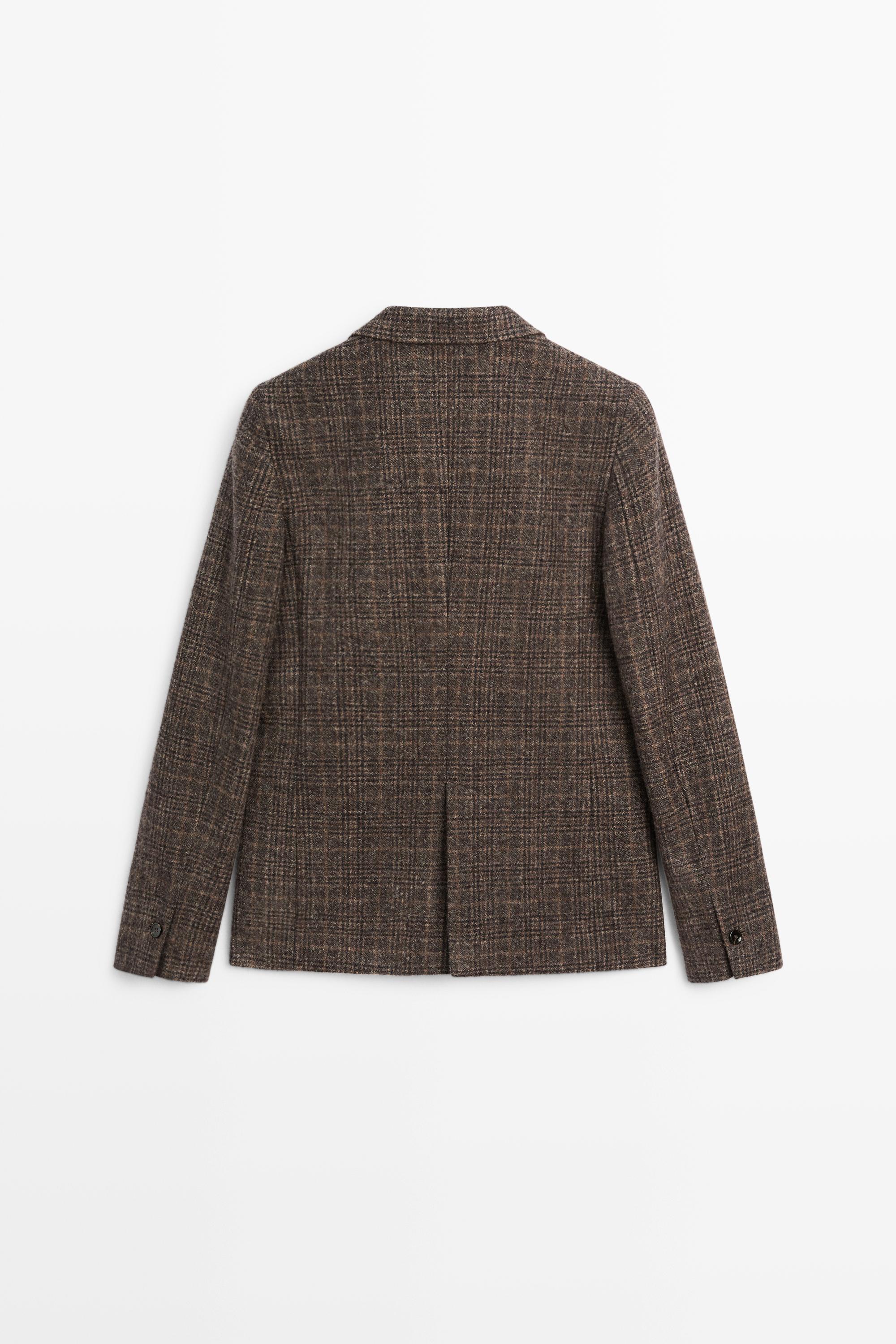 100% wool suede check blazer - BROWN