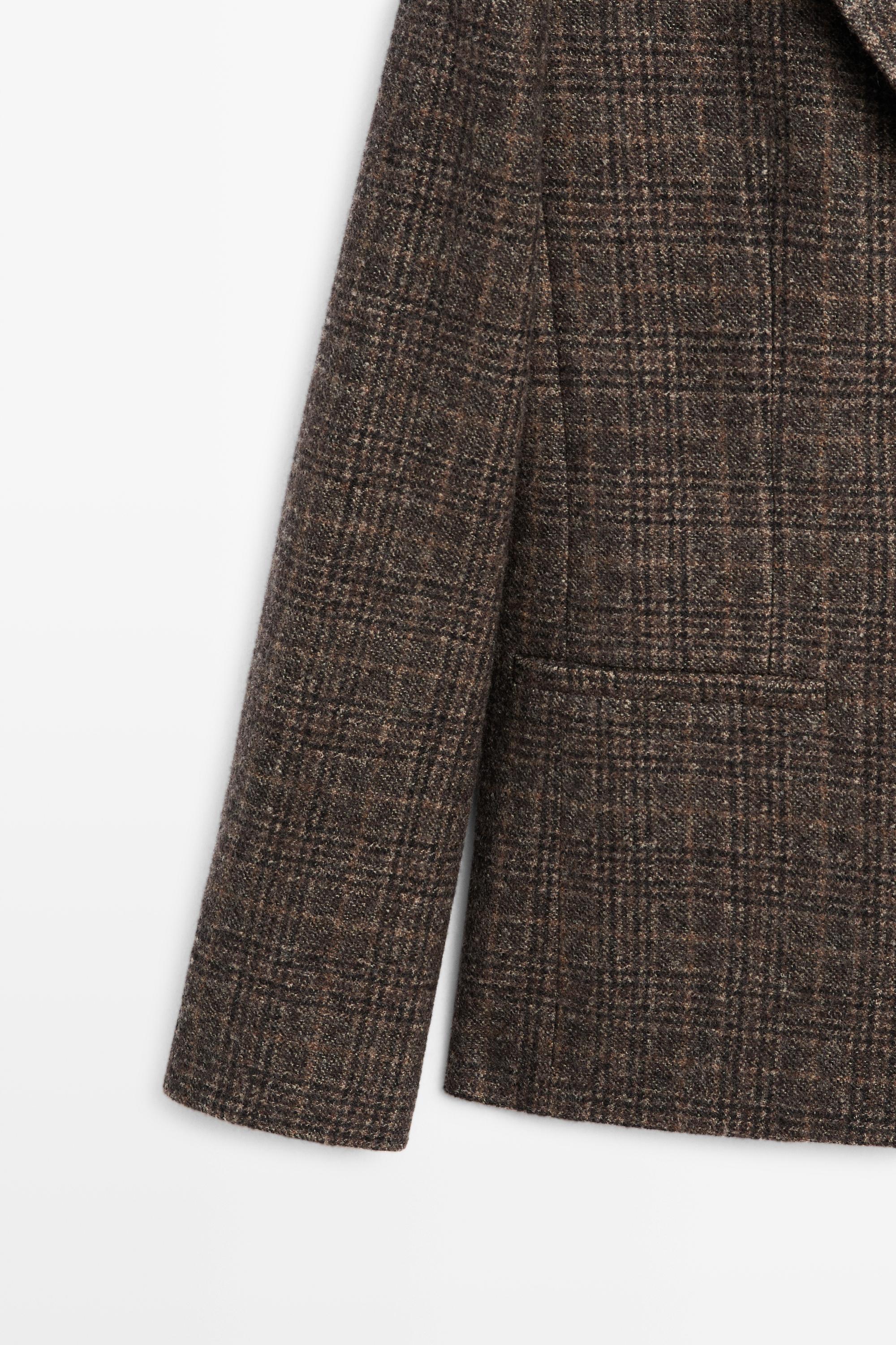 100% wool suede check blazer - BROWN