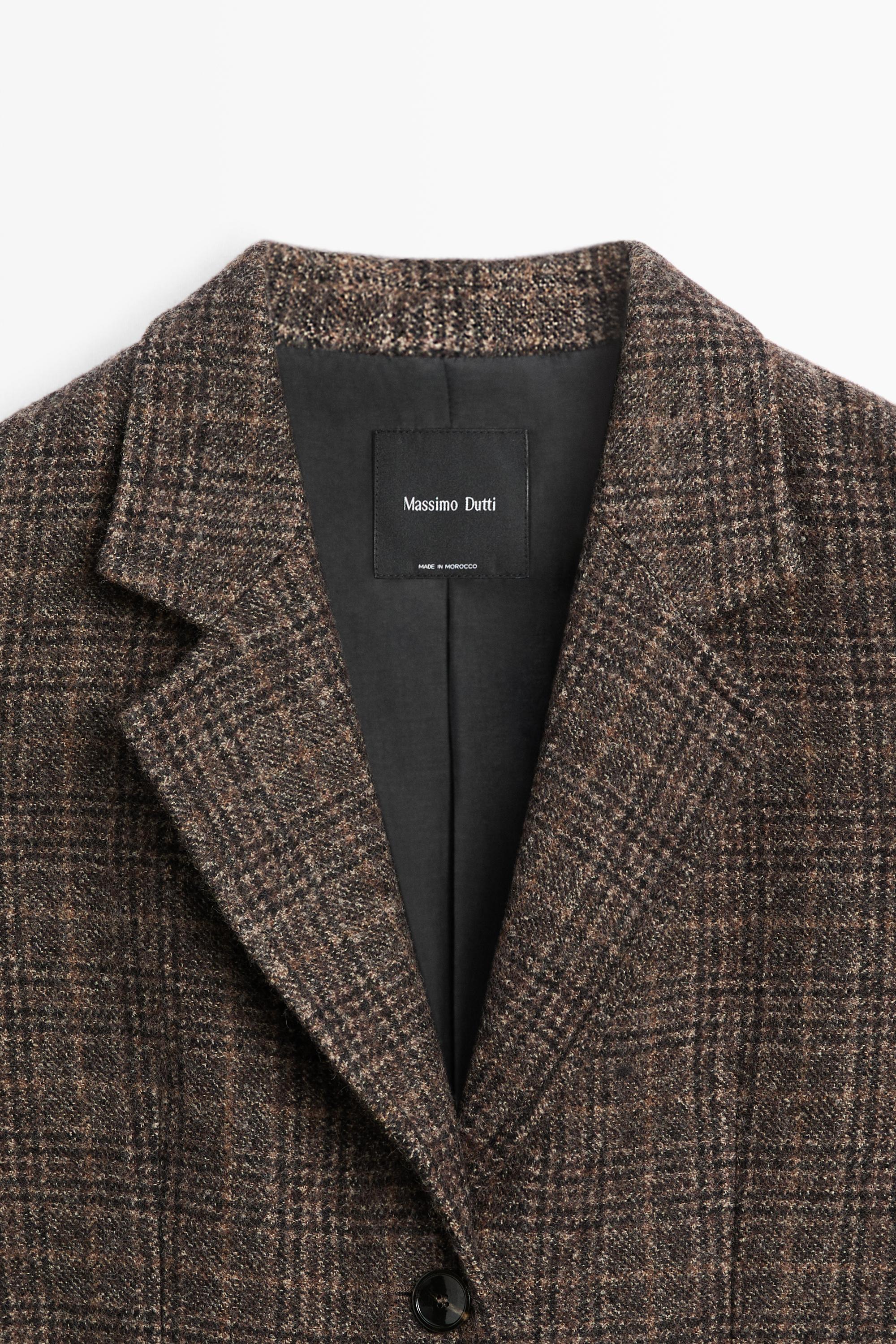 100% wool suede check blazer - BROWN