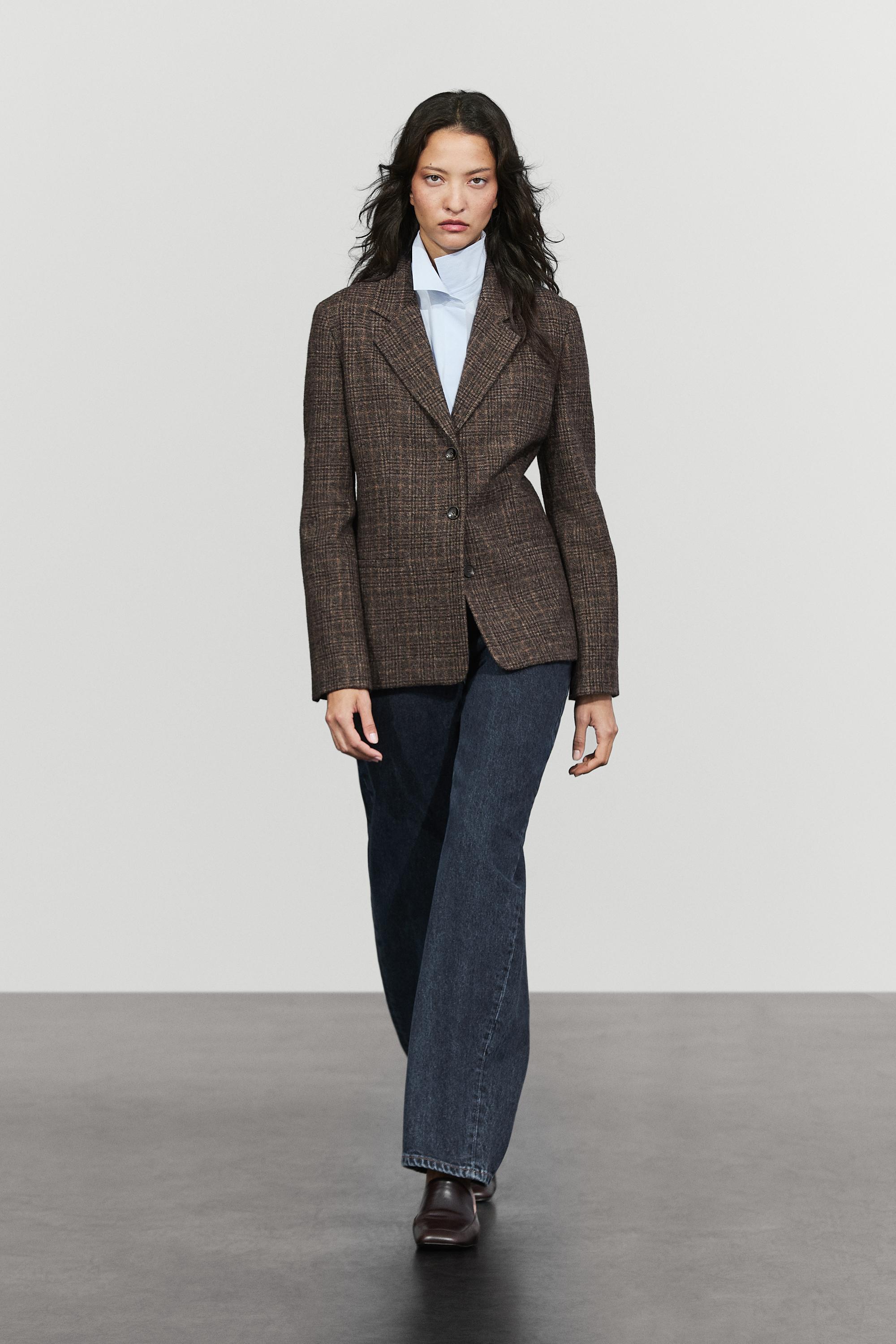 100% wool suede check blazer - BROWN