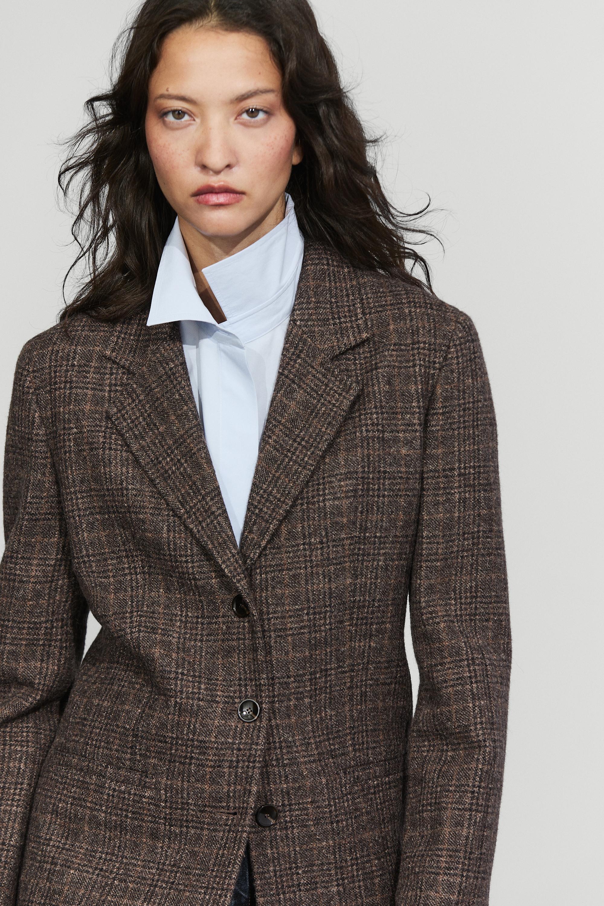 100% wool suede check blazer - BROWN