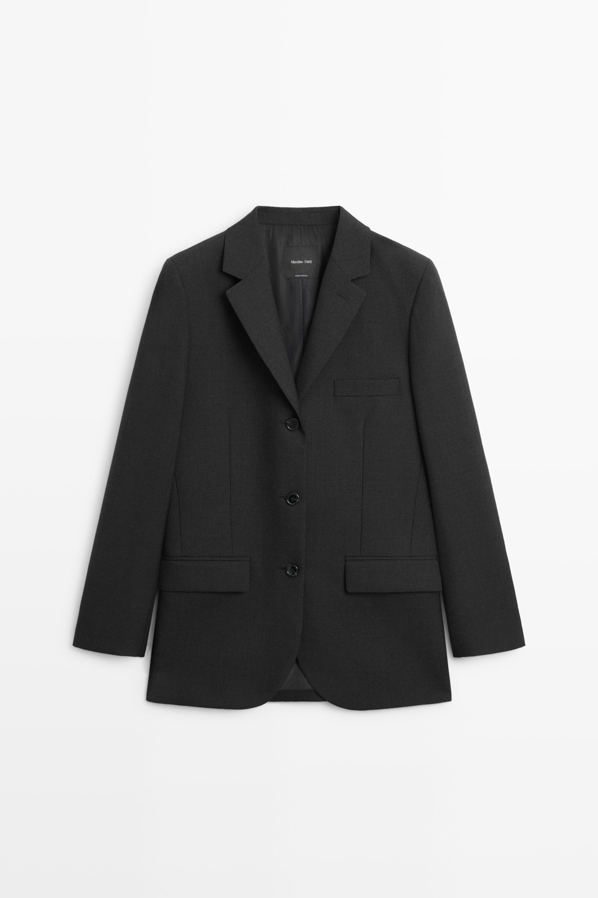 Three-button wool blazer - DARK GREY
