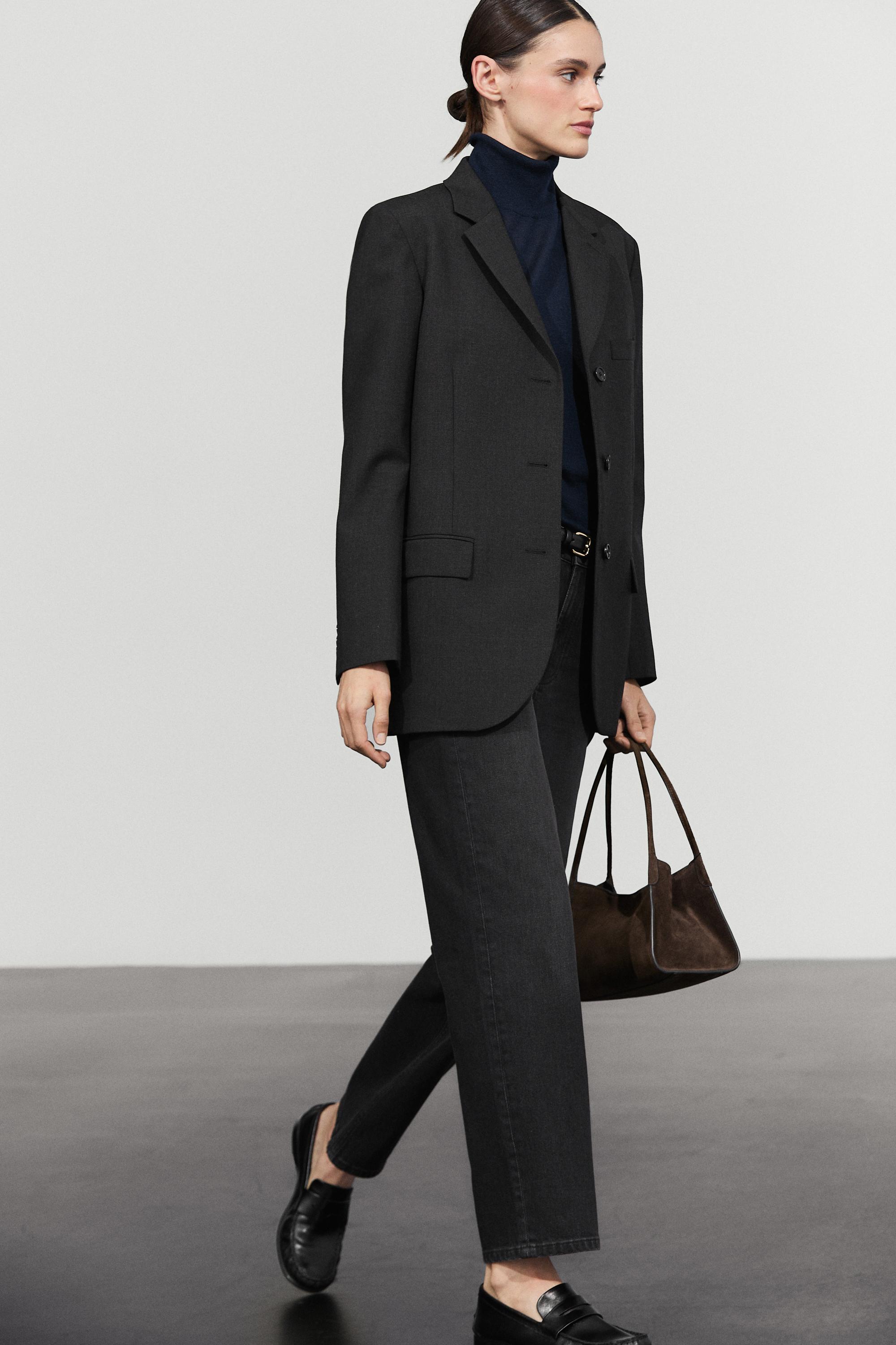Three-button wool blazer - DARK GREY