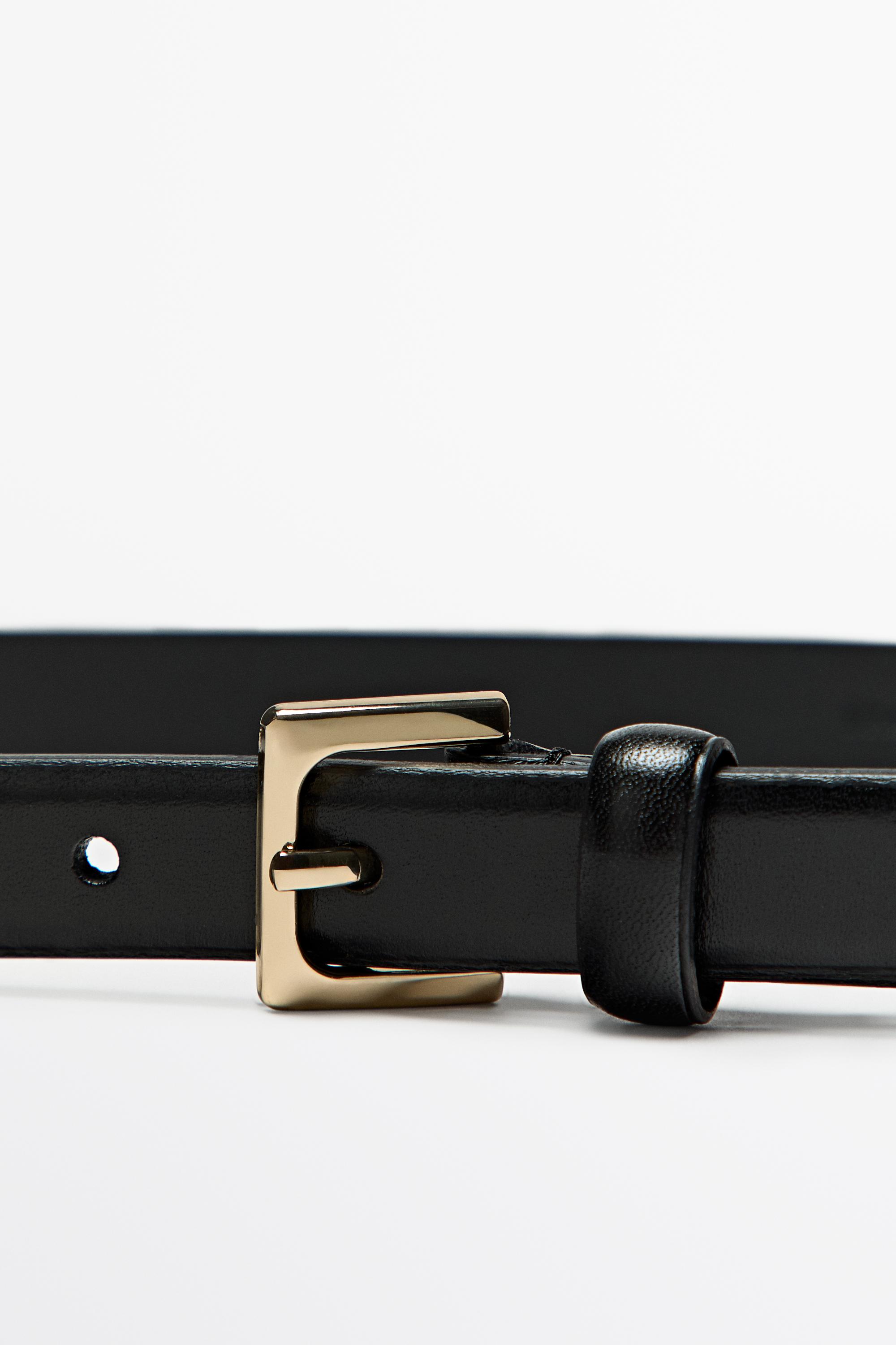 Nappa leather belt with square buckle - BLACK