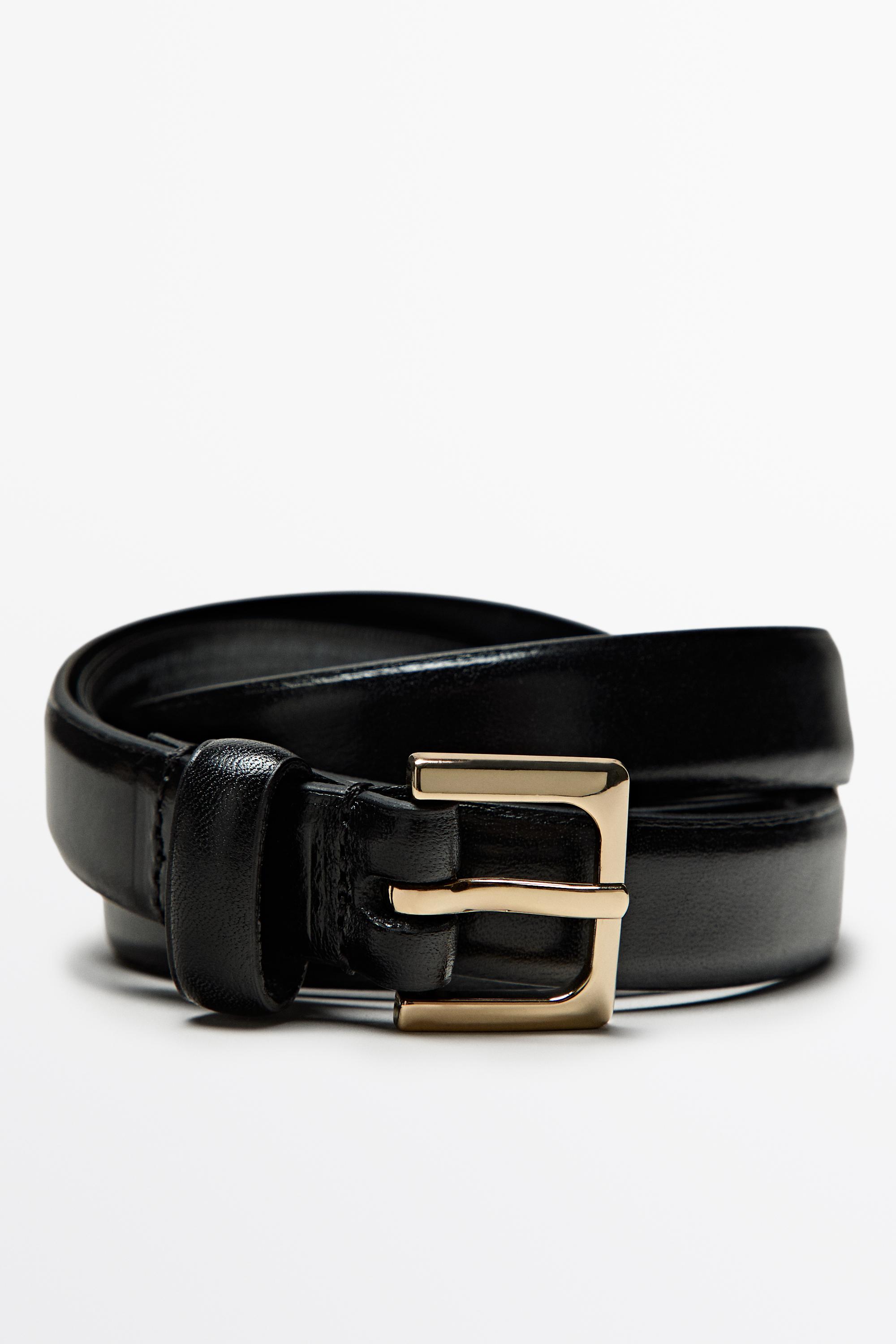 Nappa leather belt with square buckle - BLACK