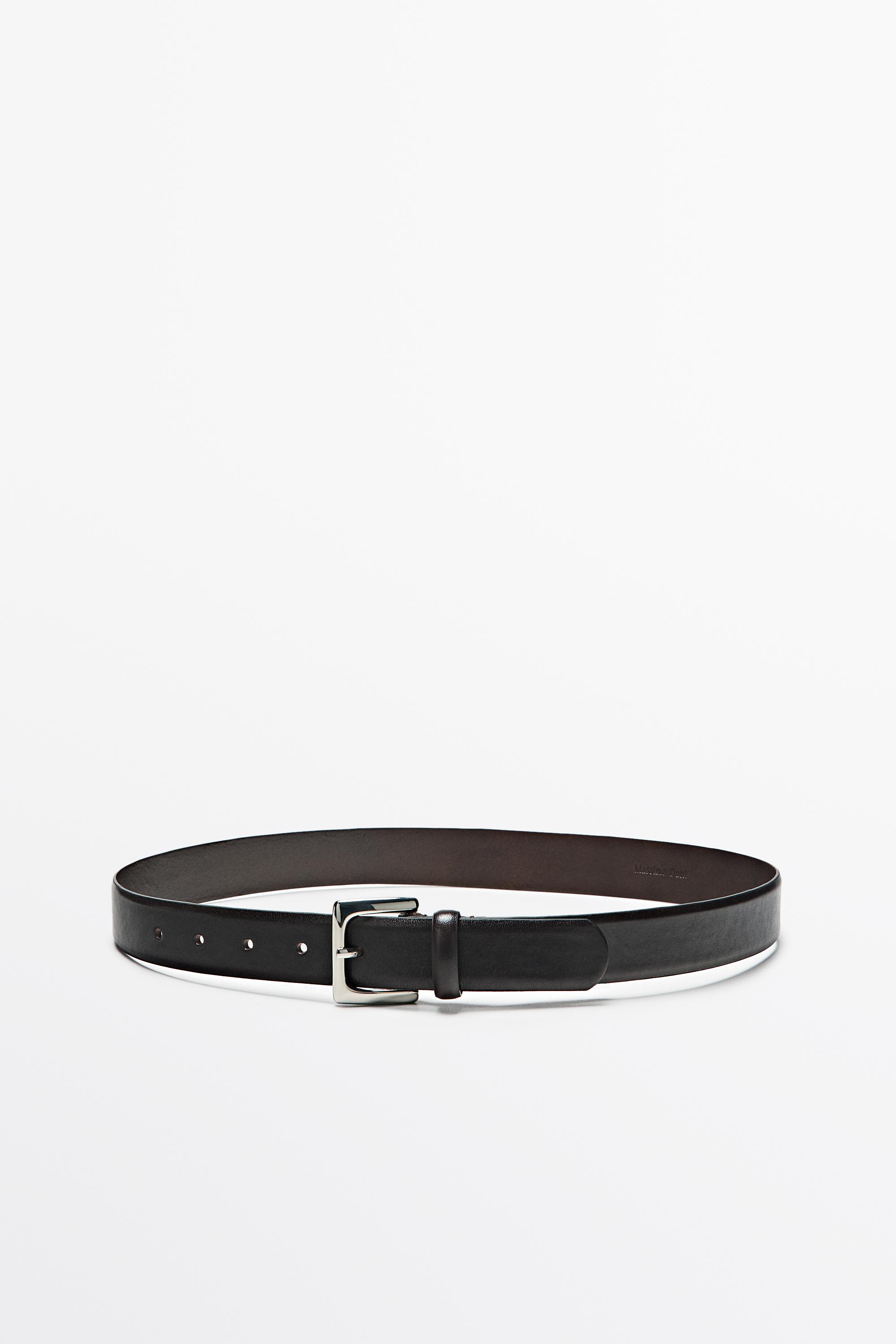 Nappa leather belt with square buckle - BROWN