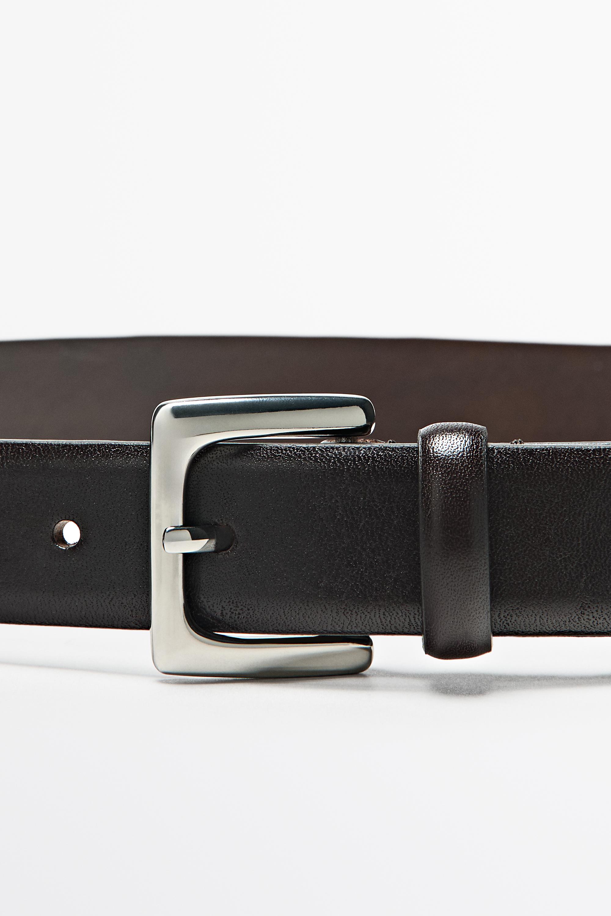 Nappa leather belt with square buckle - BROWN