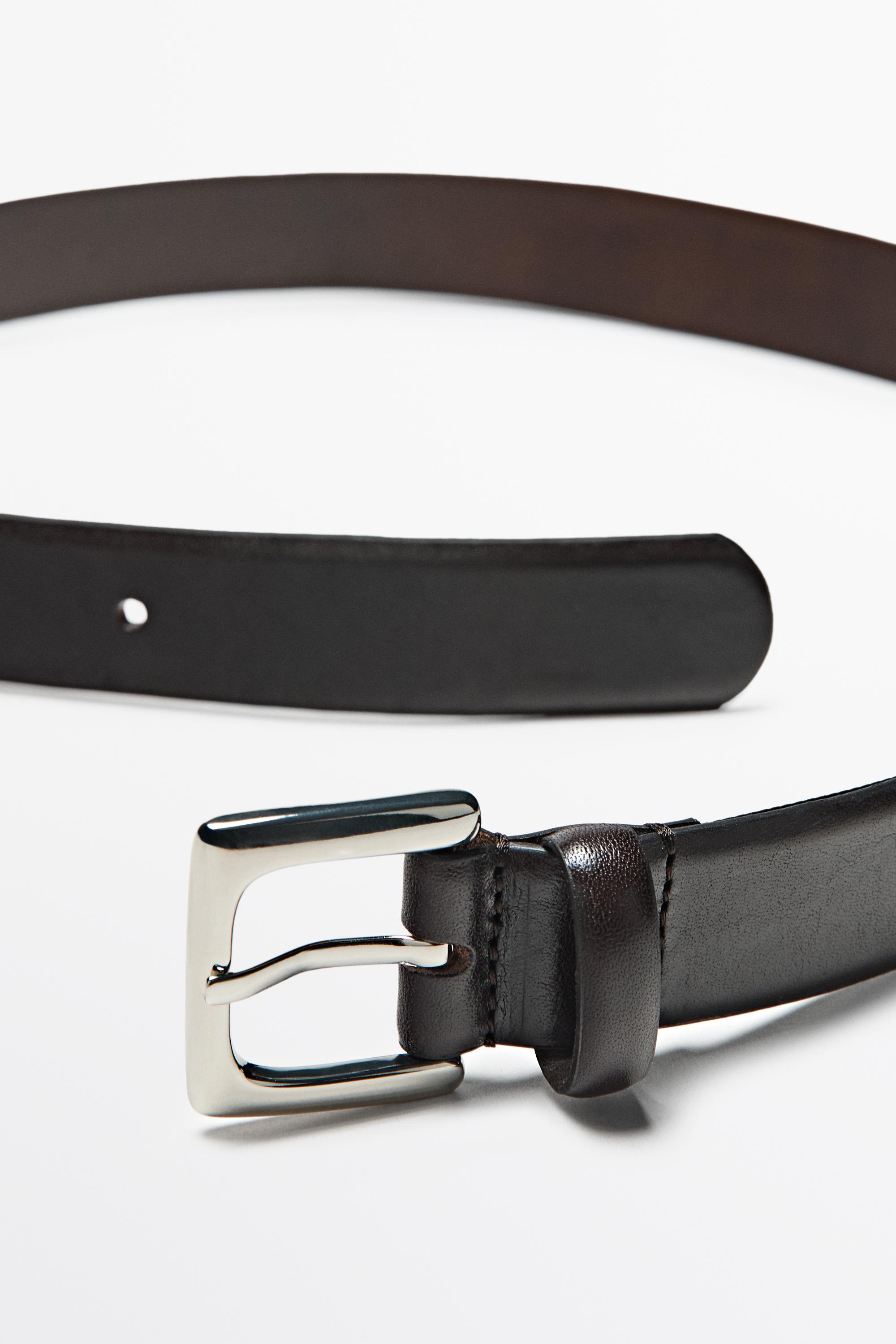 Nappa leather belt with square buckle - BROWN