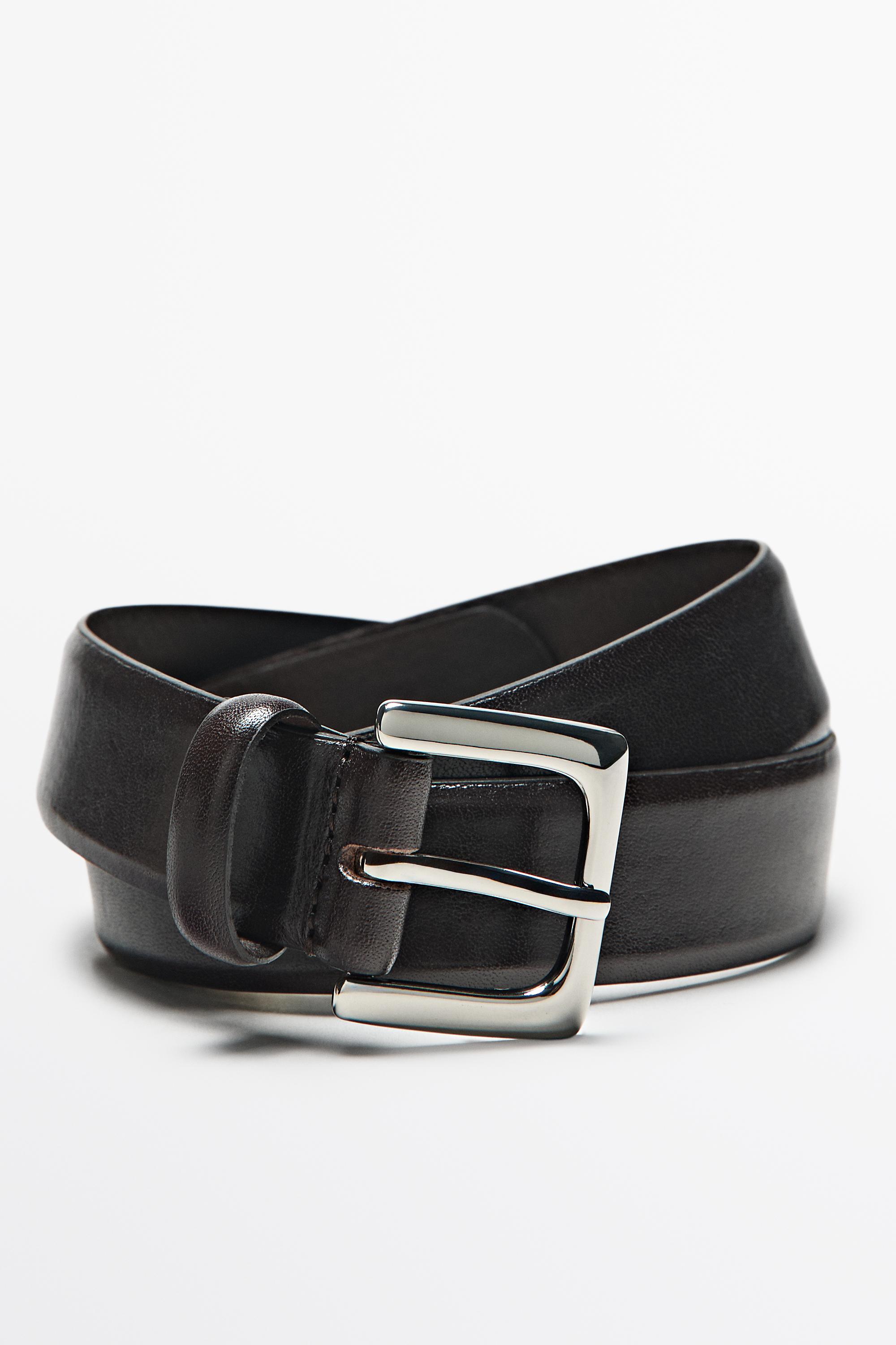 Nappa leather belt with square buckle - BROWN