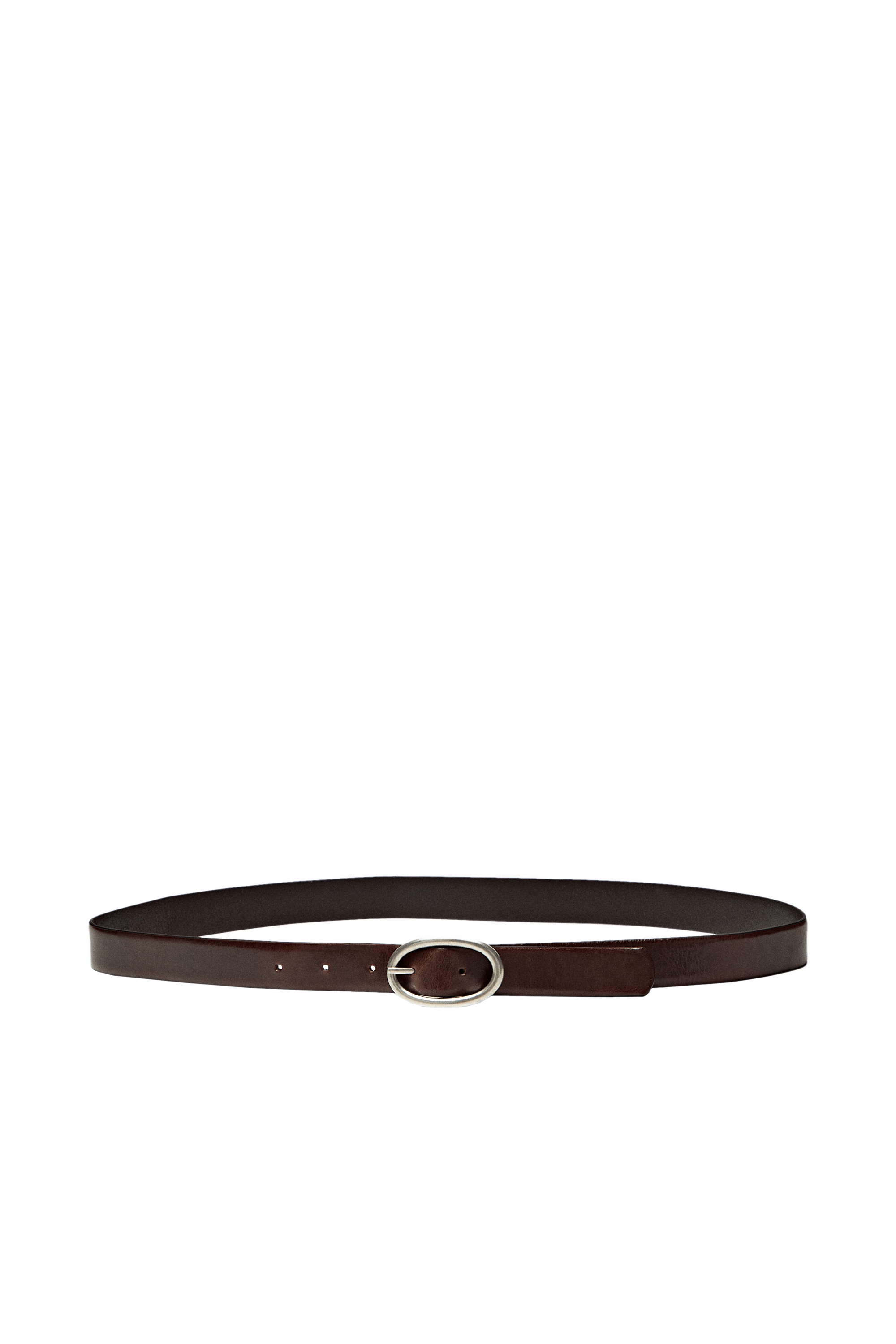 Nappa leather oval buckle belt - BROWN