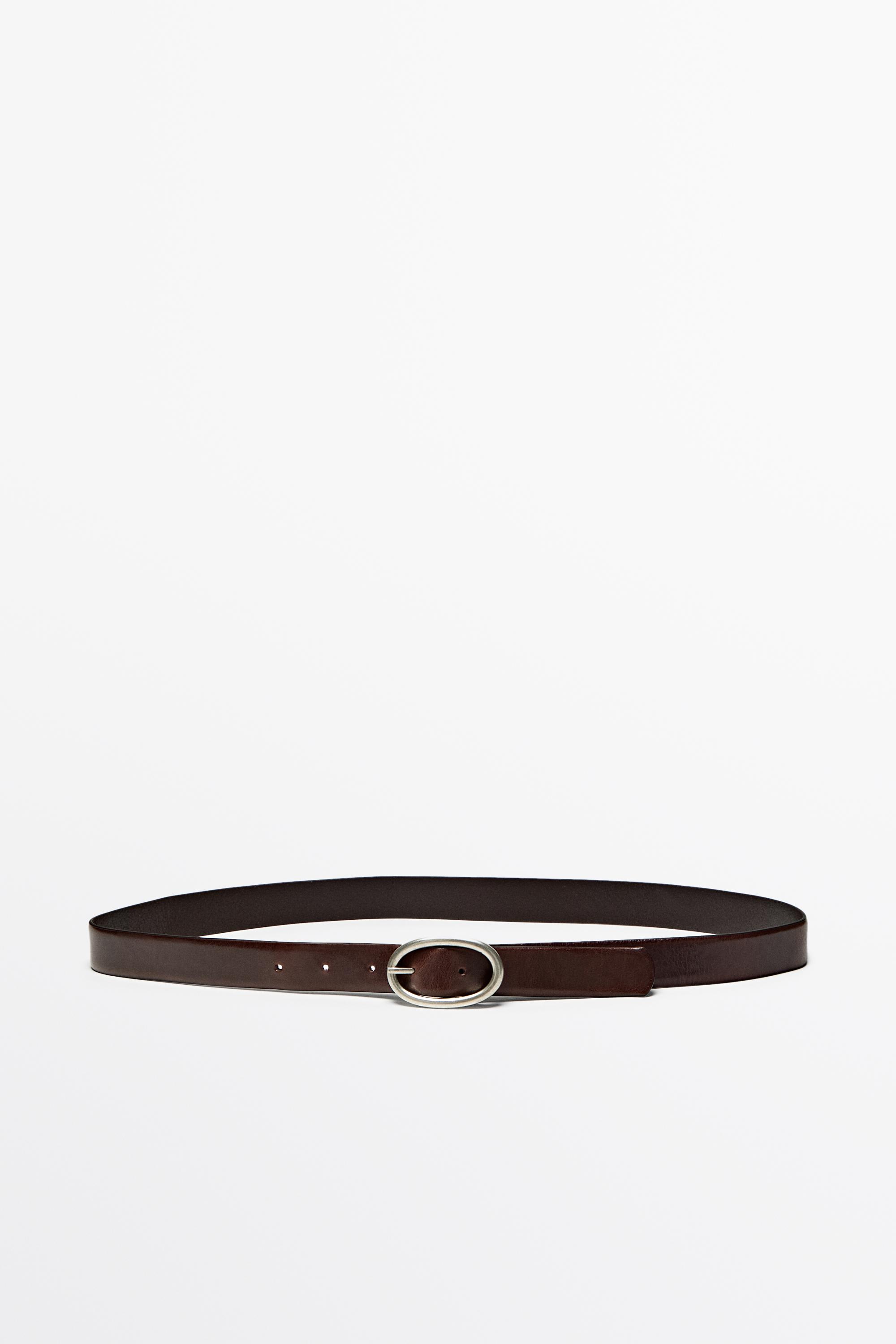 Nappa leather oval buckle belt - BROWN