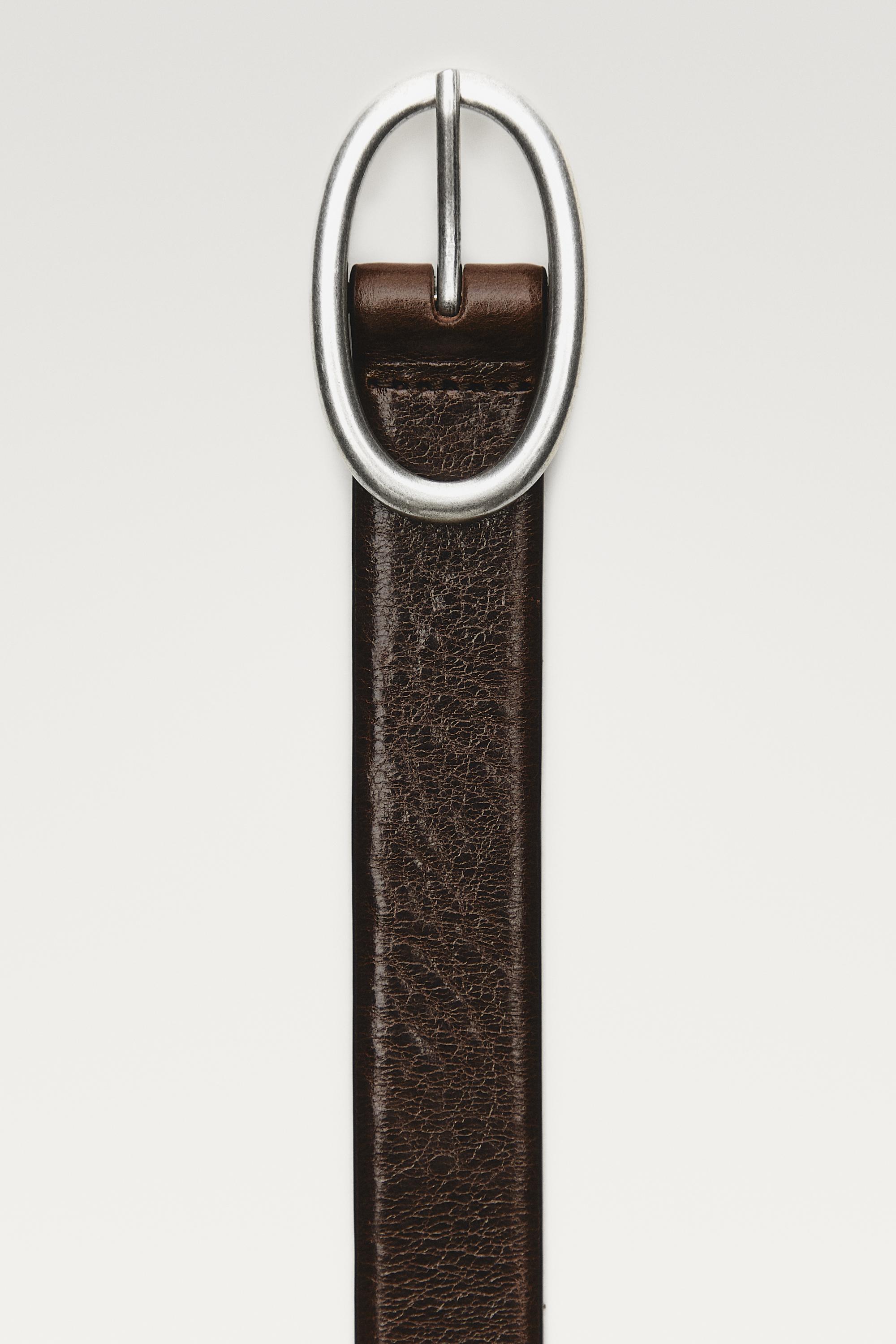 Nappa leather oval buckle belt - BROWN