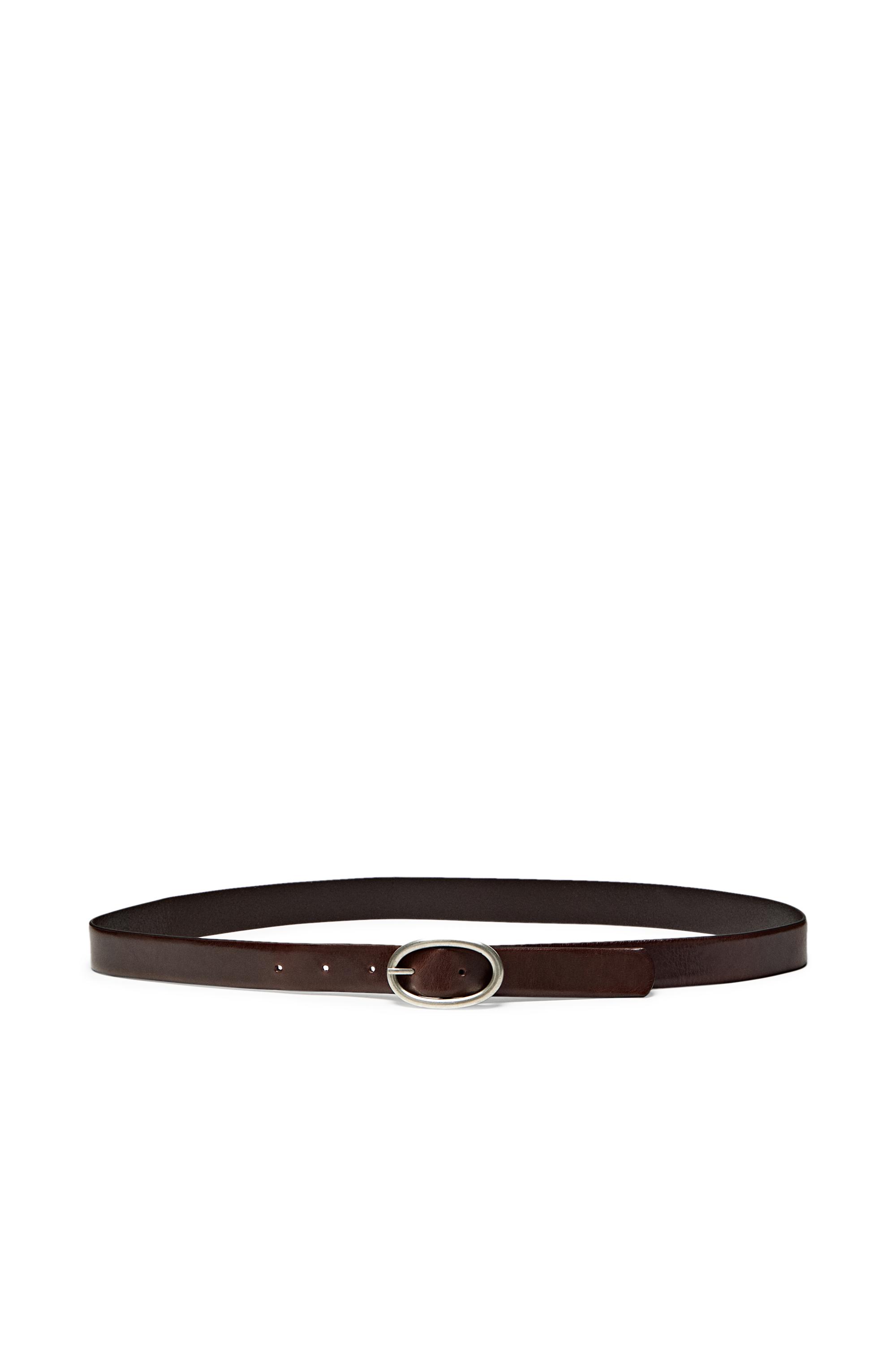 Nappa leather oval buckle belt - BROWN