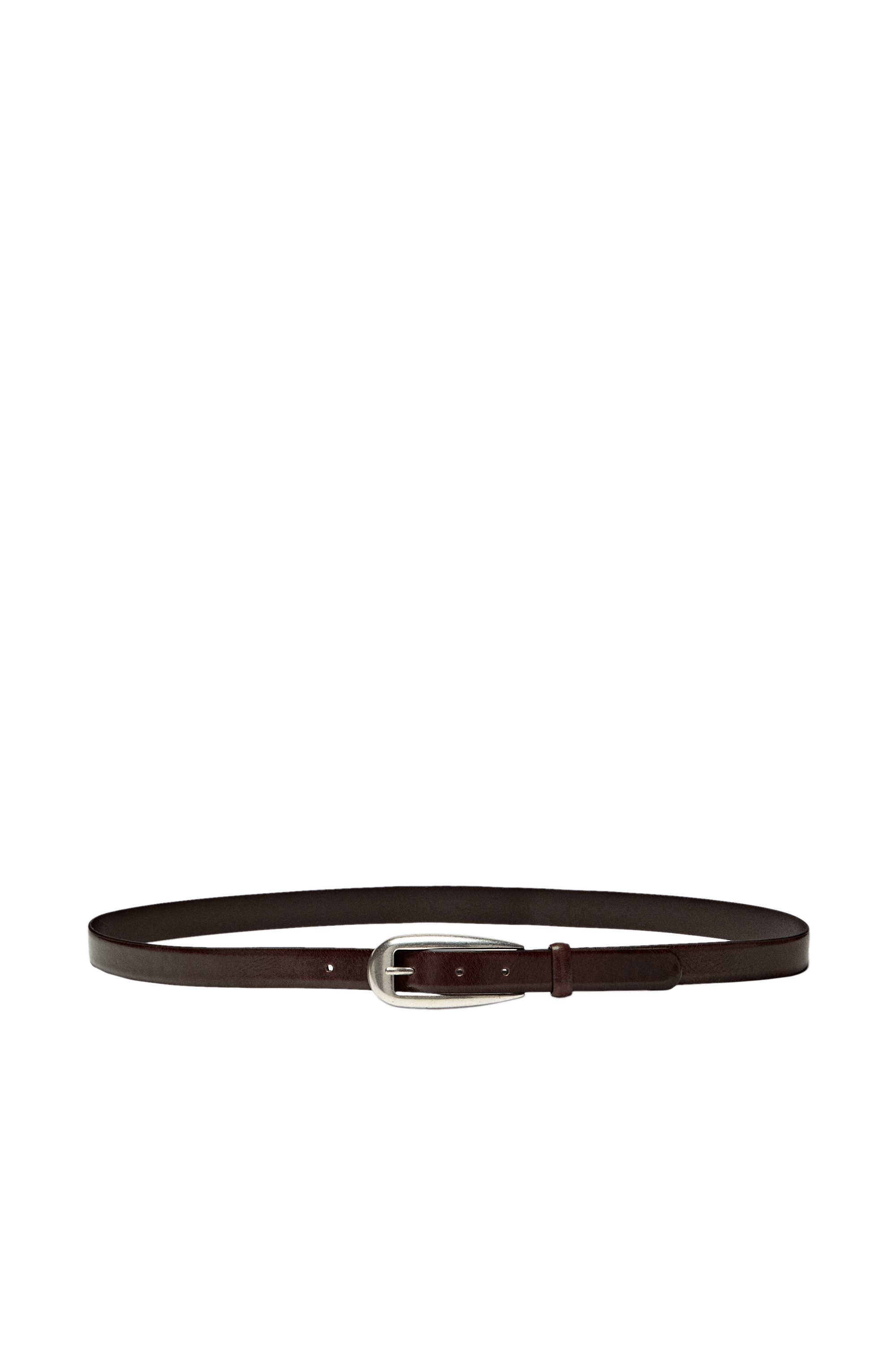 Nappa leather belt with rounded buckle - BROWN