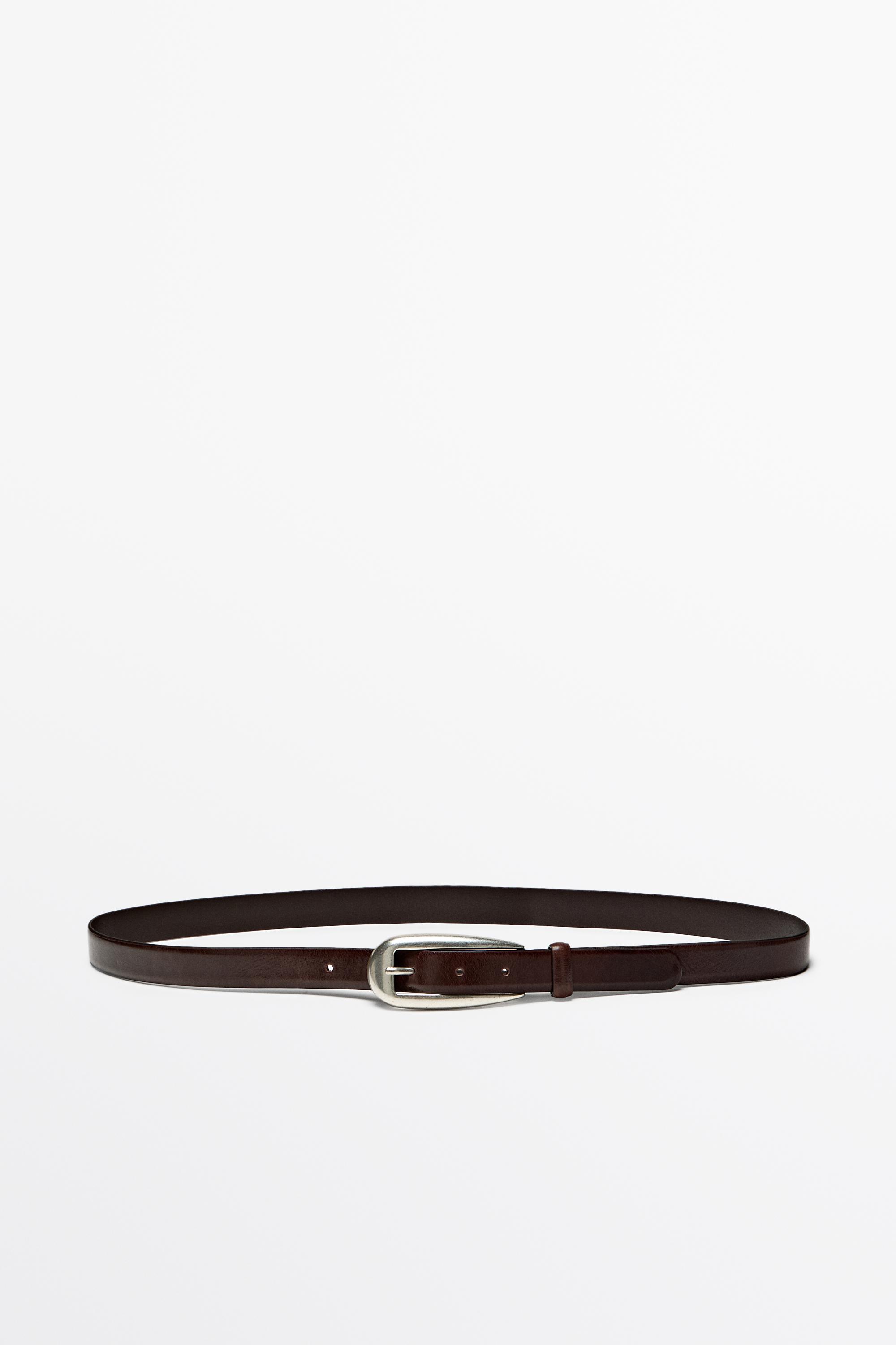 Nappa leather belt with rounded buckle - BROWN