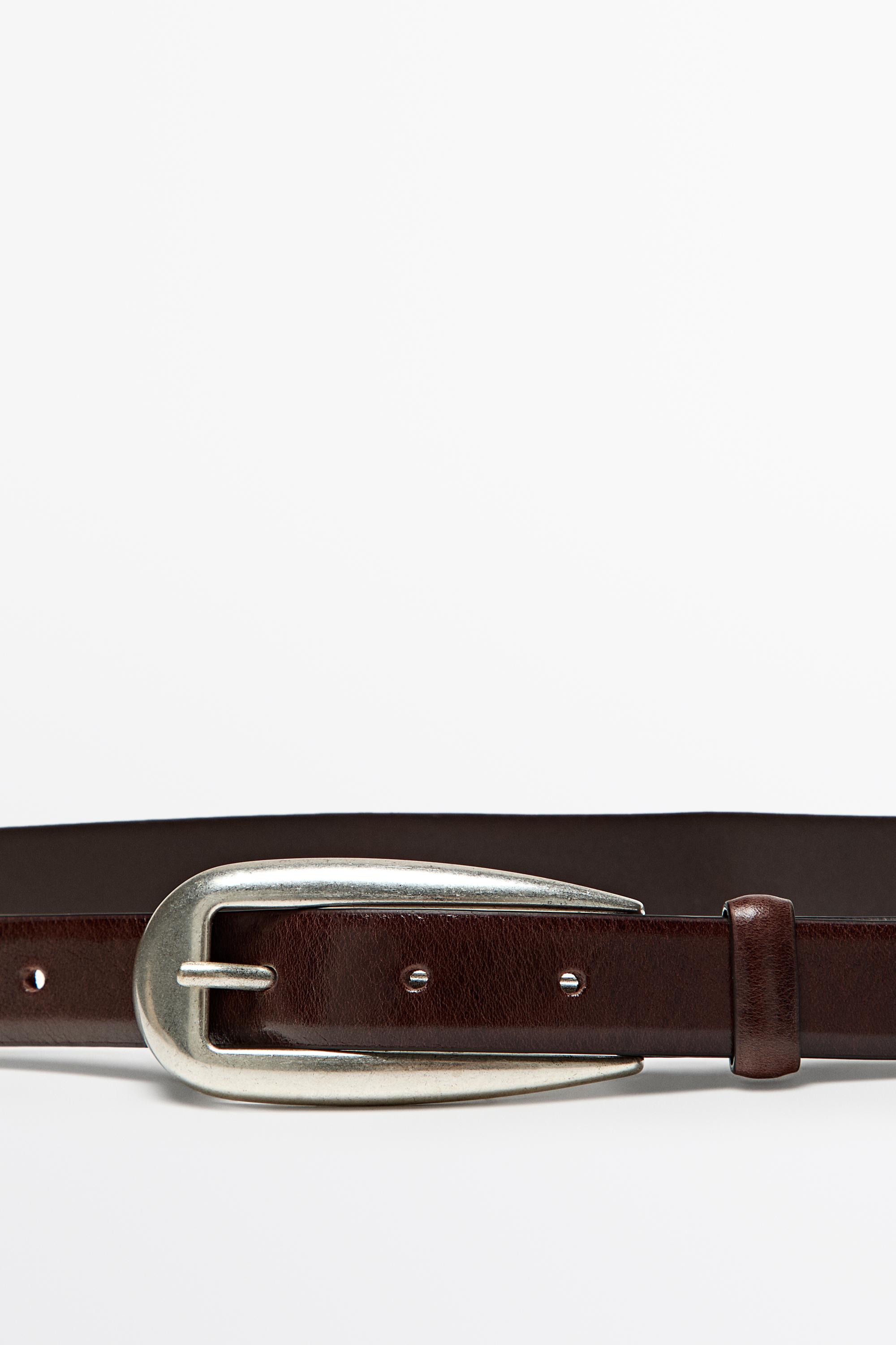 Nappa leather belt with rounded buckle - BROWN
