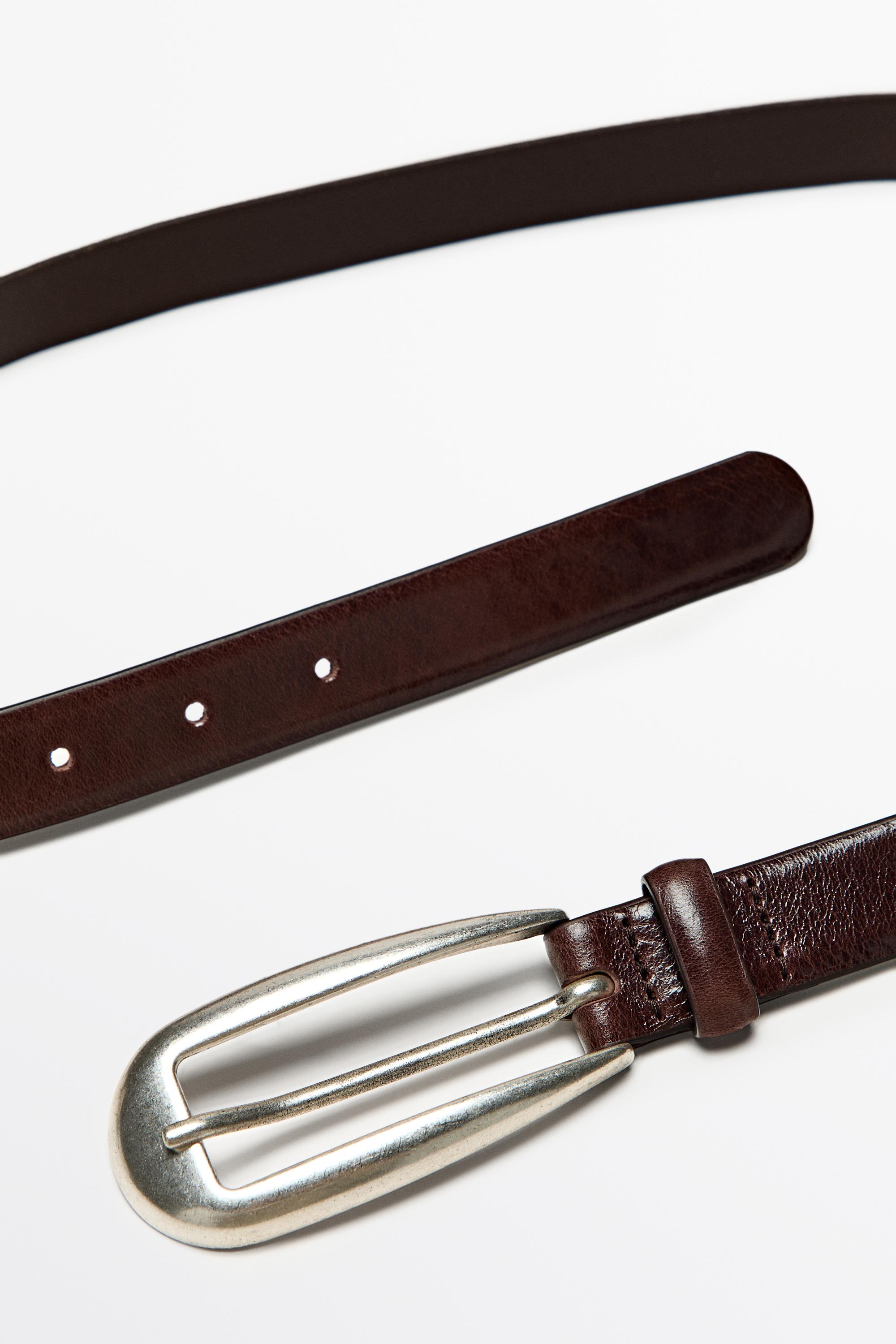 Nappa leather belt with rounded buckle - BROWN