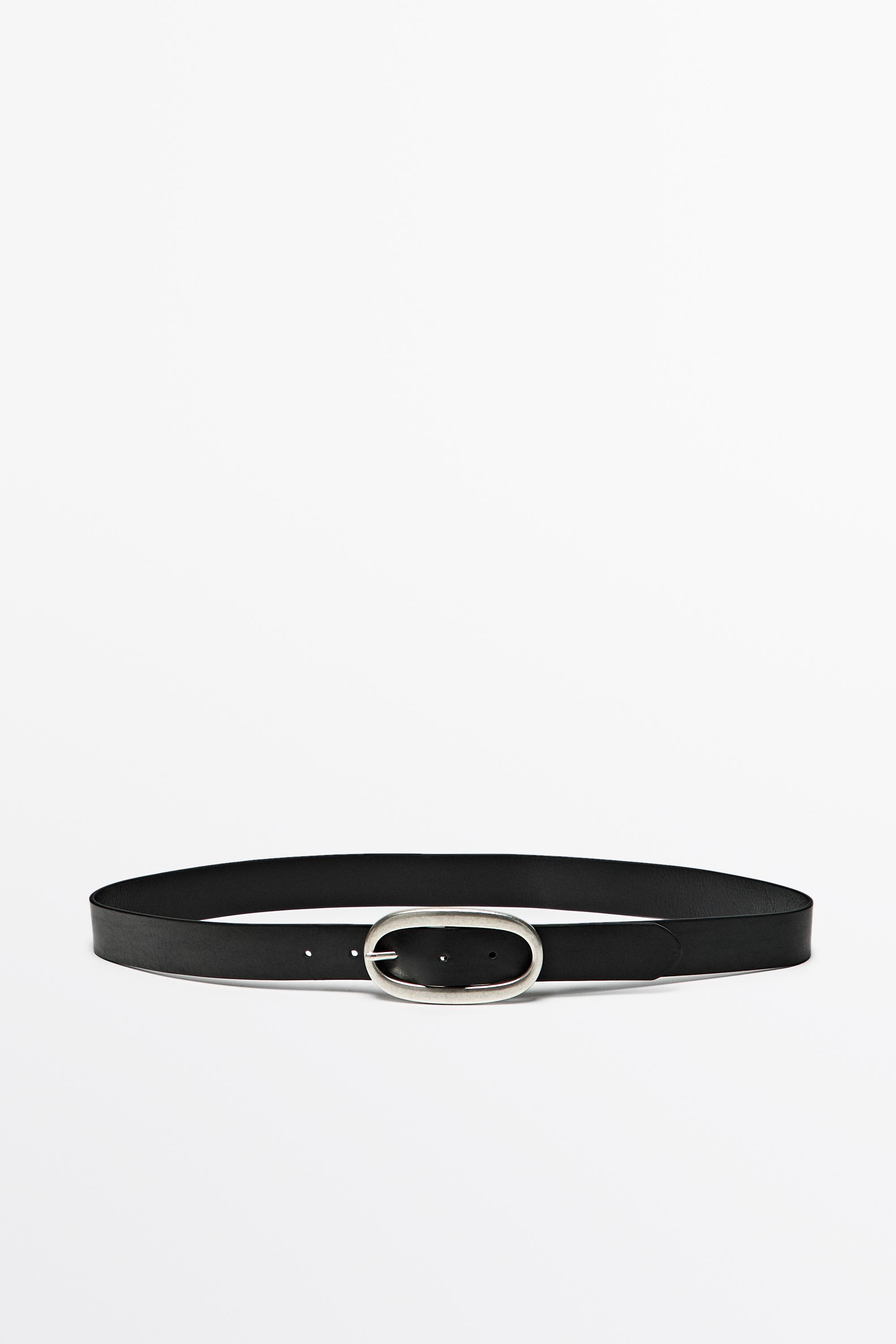 Nappa leather belt with oval buckle - BLACK