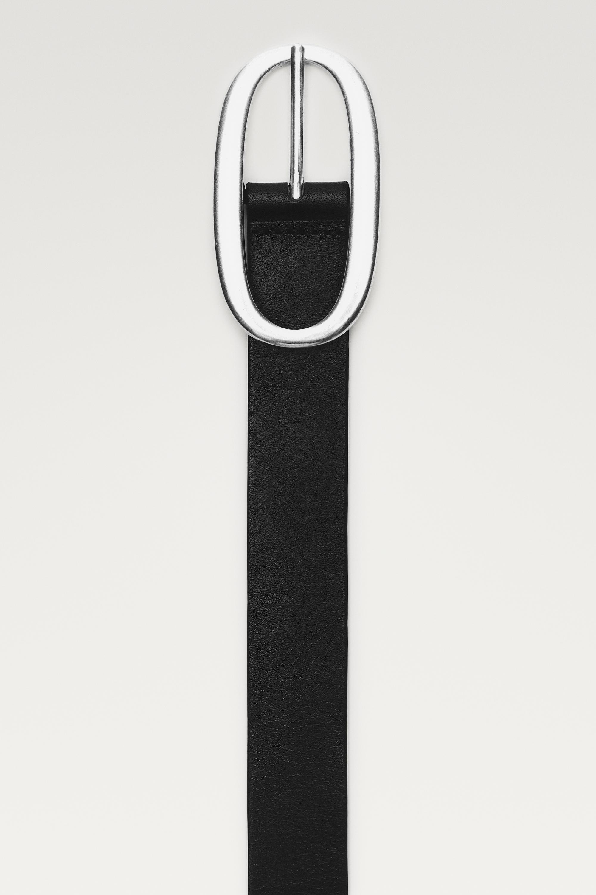 Nappa leather belt with oval buckle - BLACK